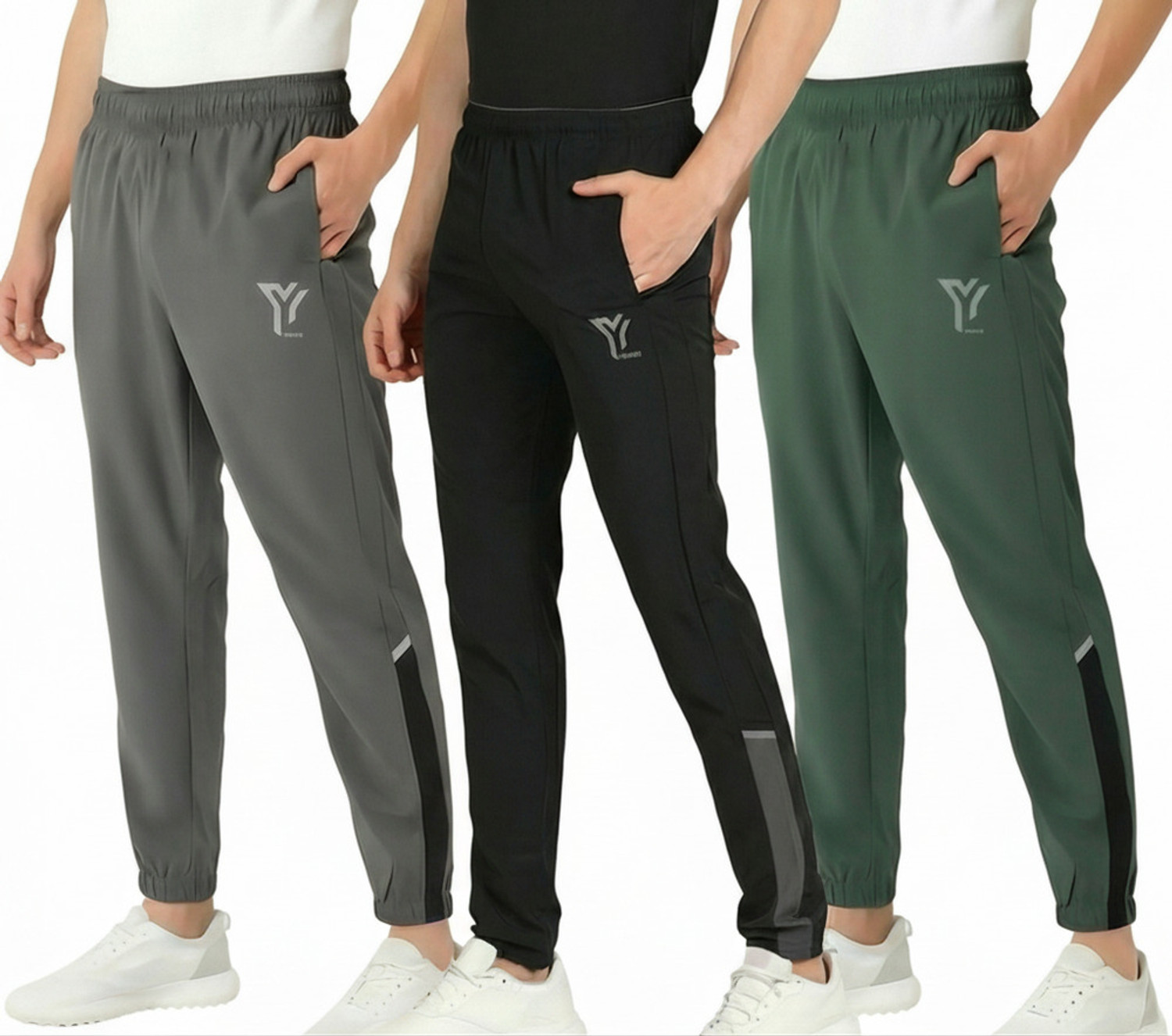 YUNEK Colorblock Men Grey, Black, Green Track Pants