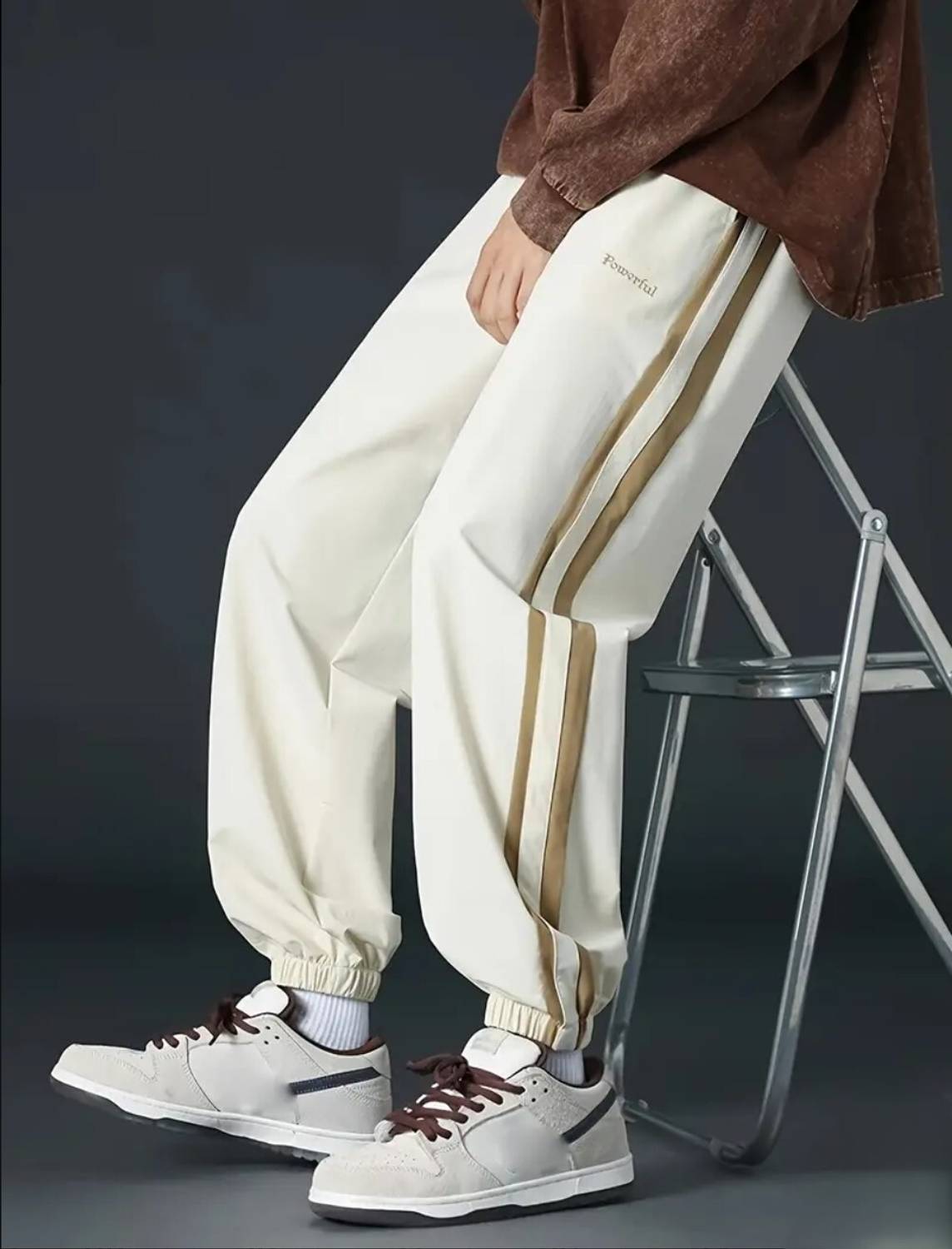 HFTRAKZWEAR Striped Beige Track Pants - Image 3