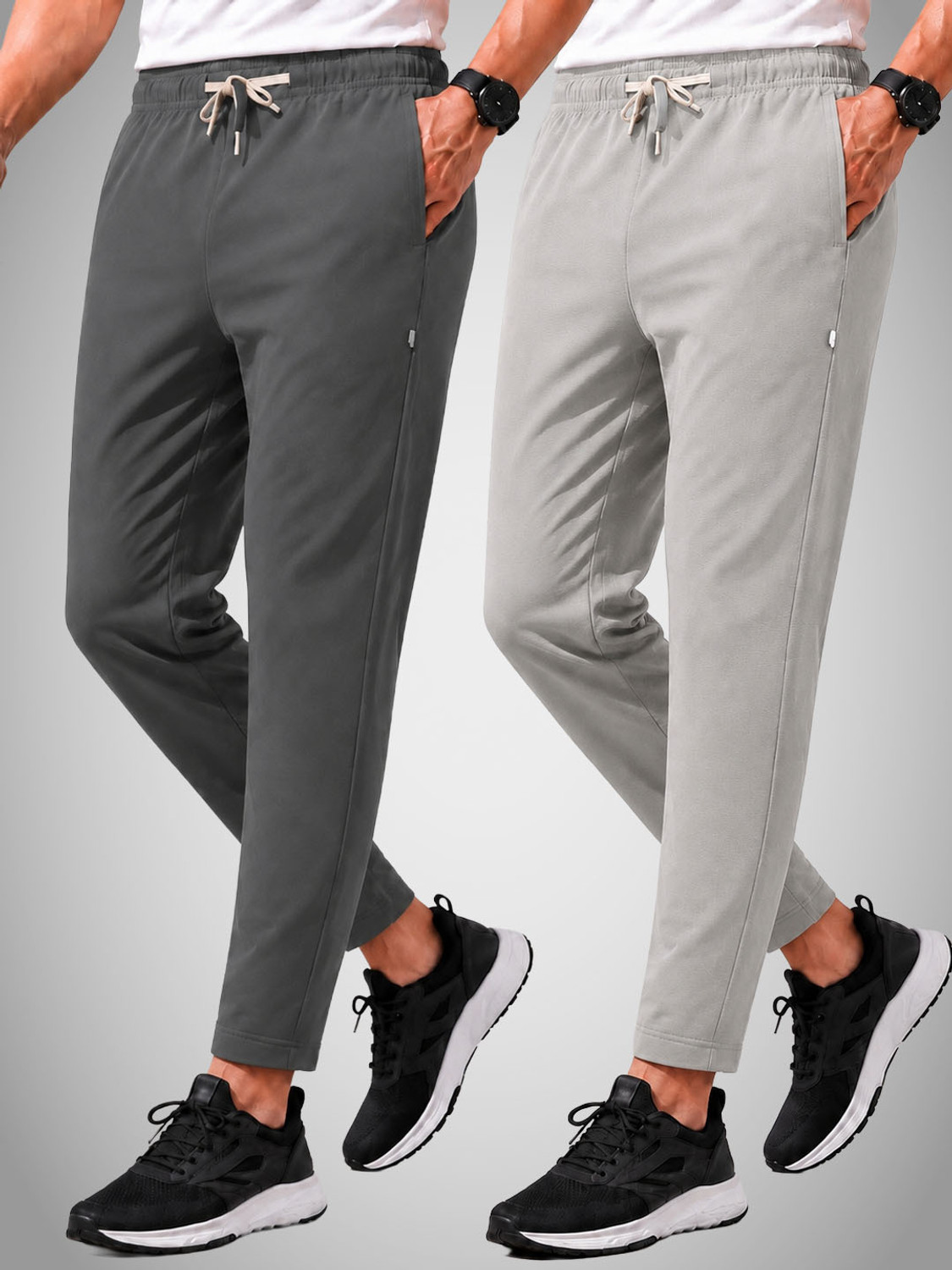 Image of Yazole Pack of 2 Men Solid Grey Track Pants
