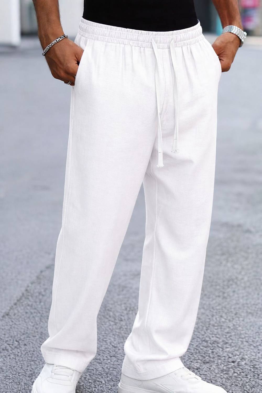 COMBRAIDED Men Comfort Fit White Polyester Trousers - Image 2