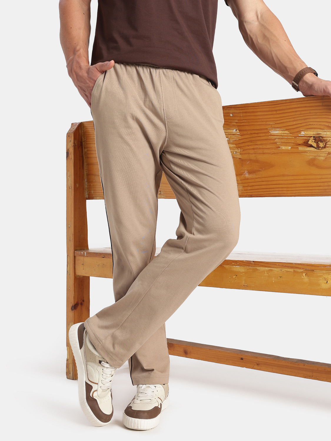 Image of JOCKEY 9500 Super Combed Cotton Rich Solid Men Beige Track Pants