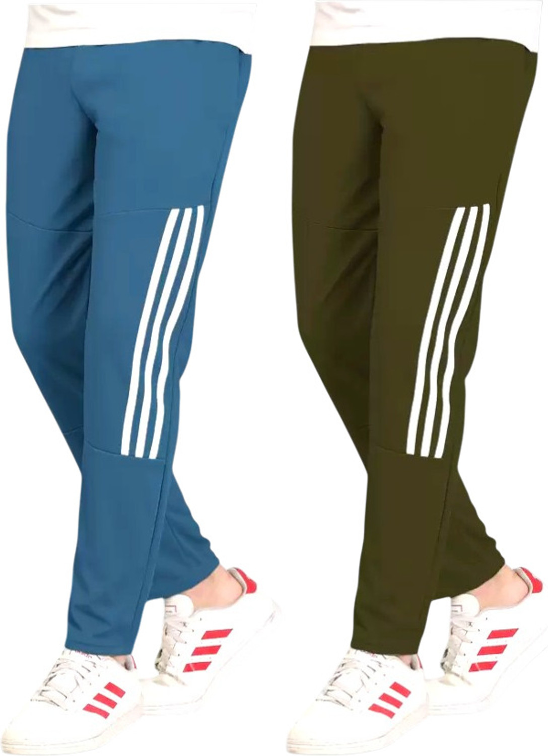 Image of GAJVU Striped Men Blue, Dark Green, White Track Pants