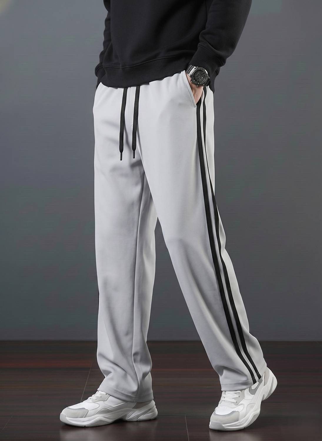 Z6W Grey Striped Men Track Pants - Image 1