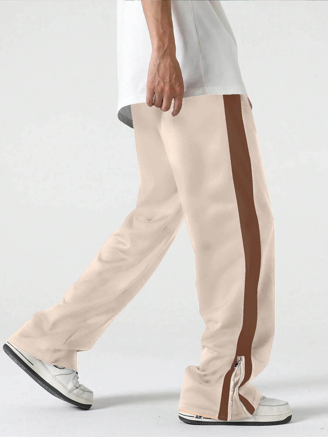 Image of Jump Cuts Solid Men White, Brown Track Pants
