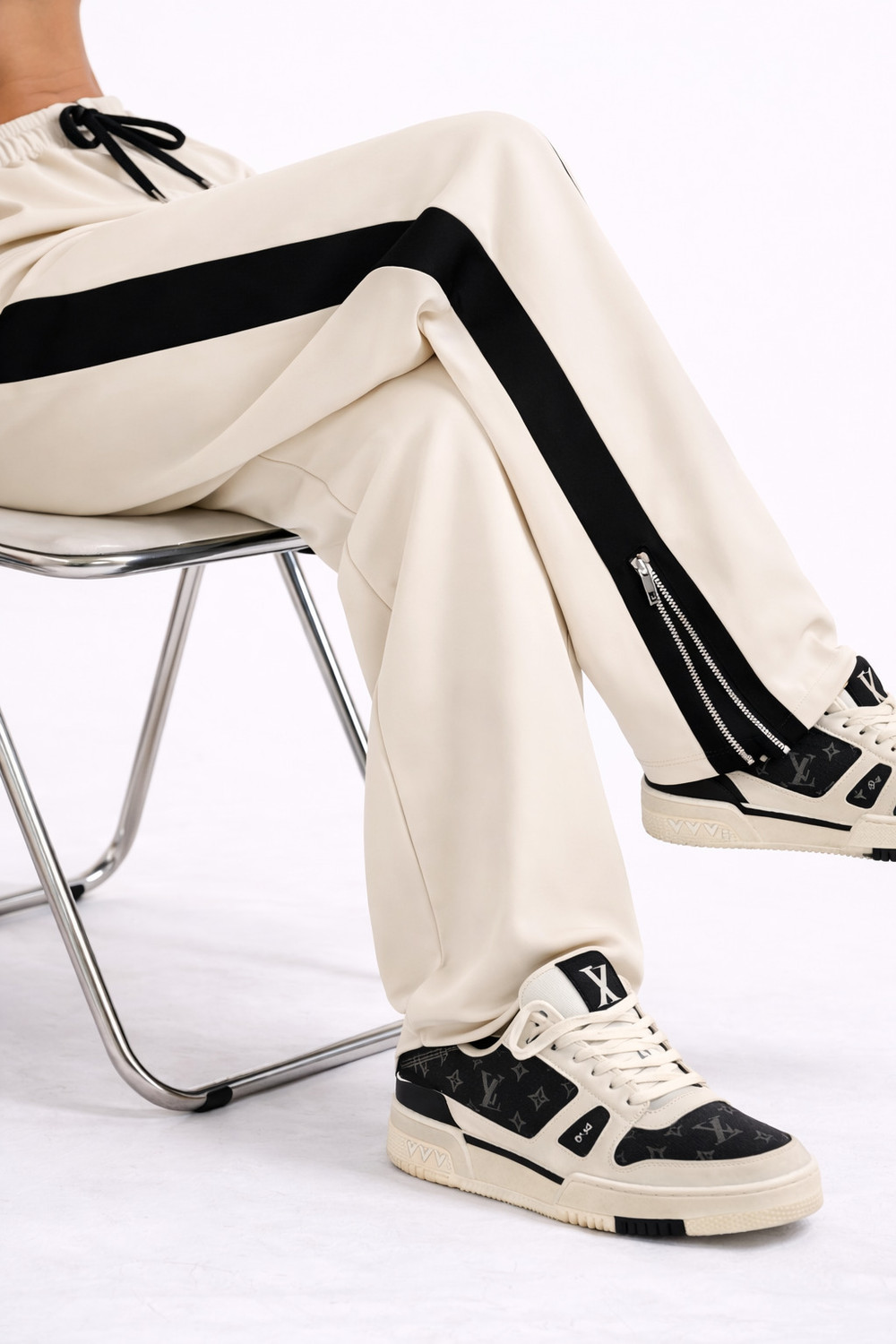 Image of Vontade Colorblock Men Beige Track Pants