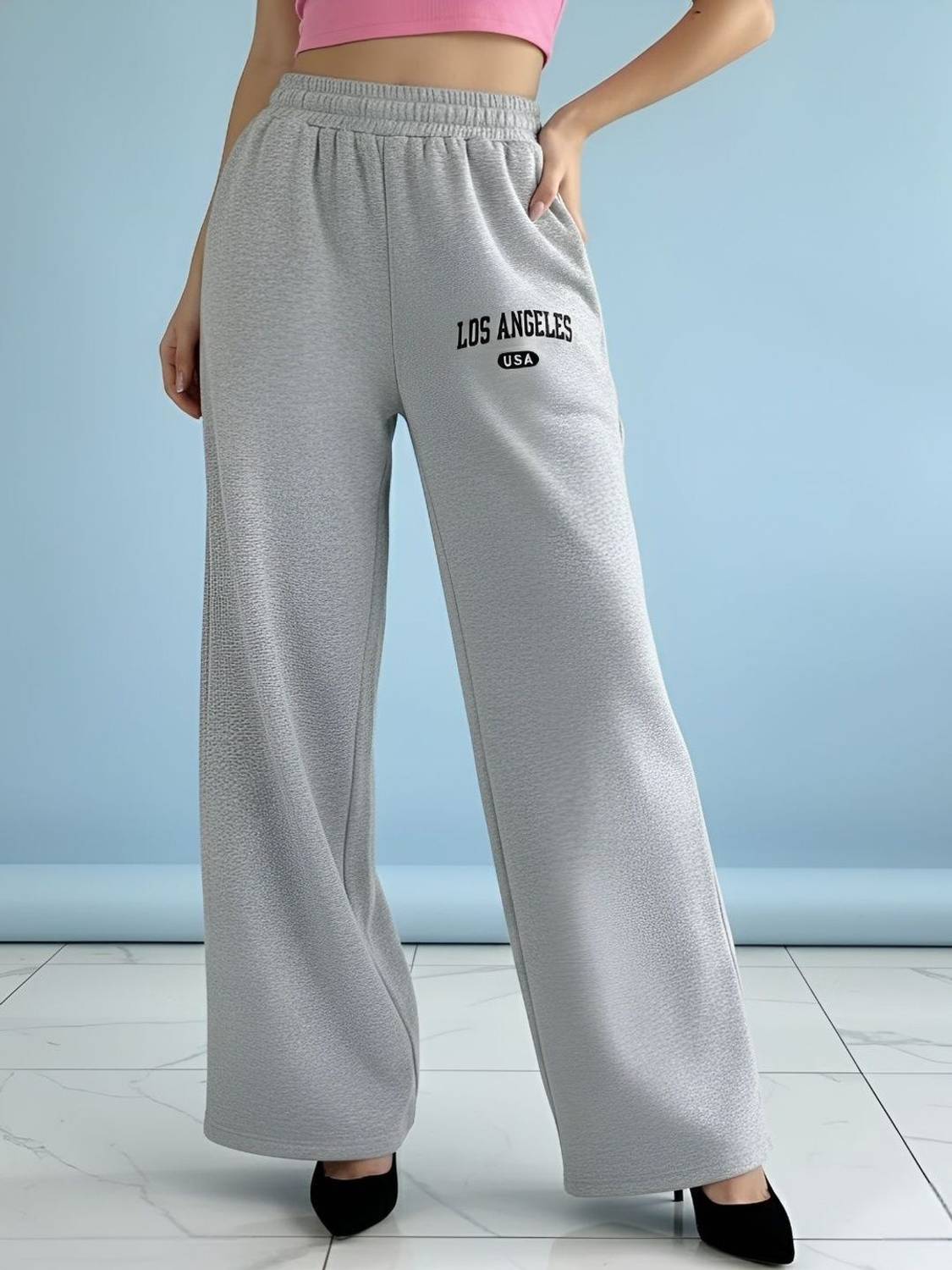 1stLov Graphic Print Women Grey Track Pants