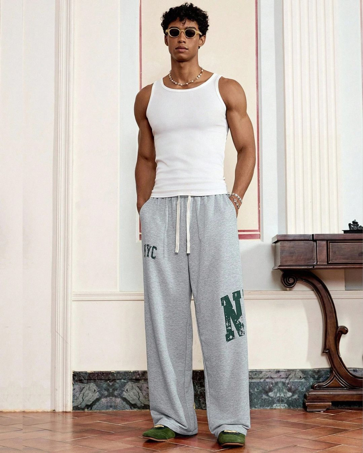 Image of Cloth N Code Printed Men Silver Track Pants