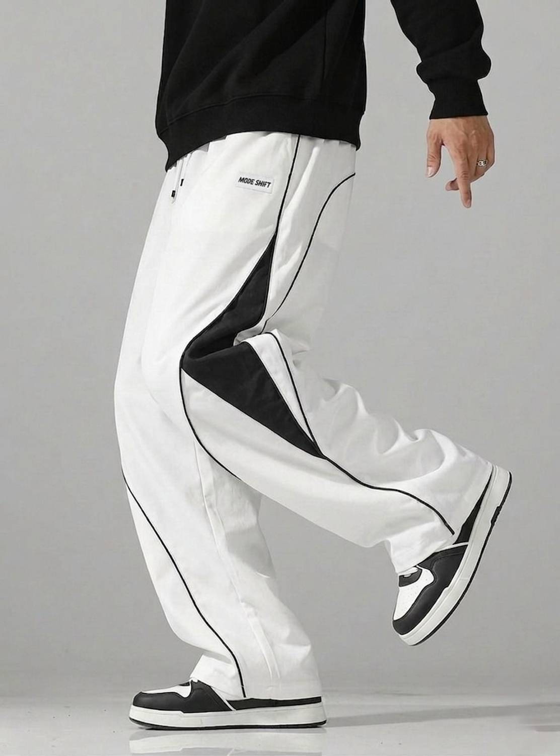 MODESHIFT Striped Men White, Black Track Pants - Image 2