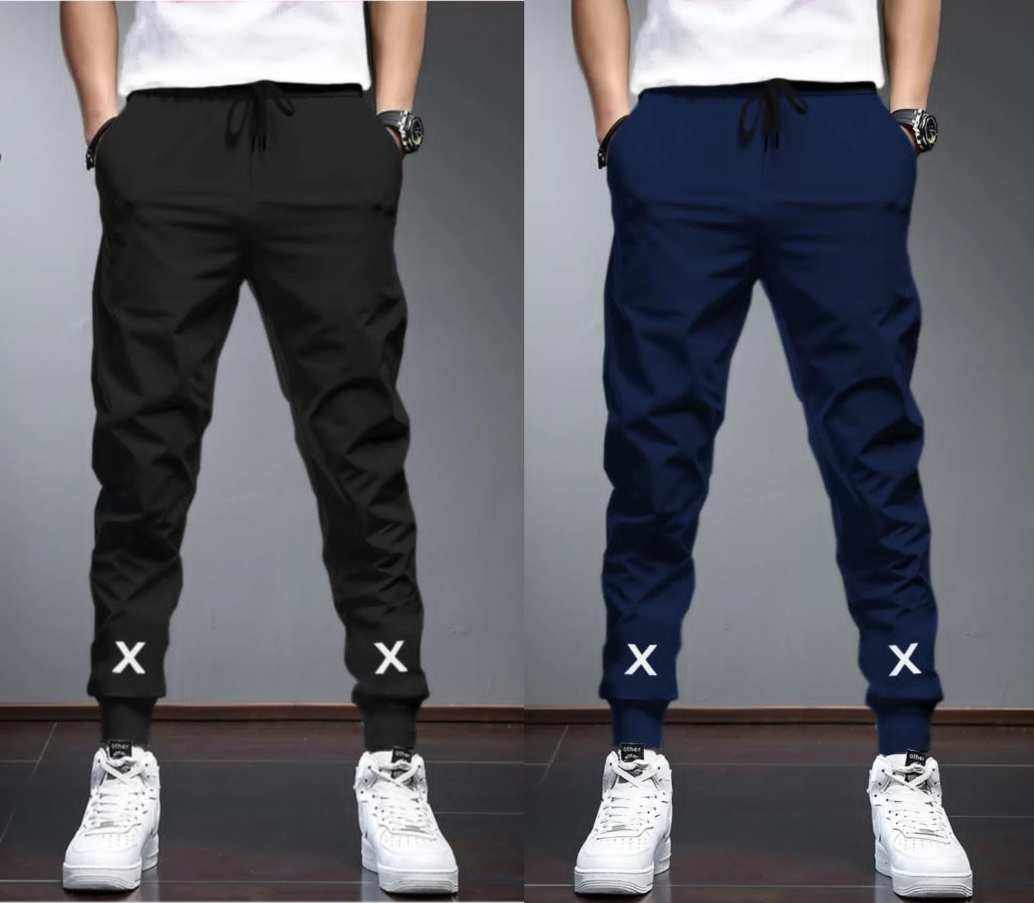 Image of HouseOfCommon Solid Men Black, Dark Blue Track Pants