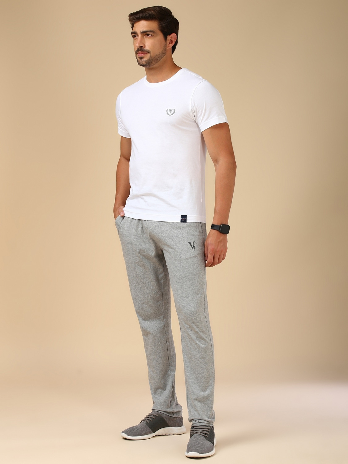 Image of VAN HEUSEN Solid Men Grey Track Pants
