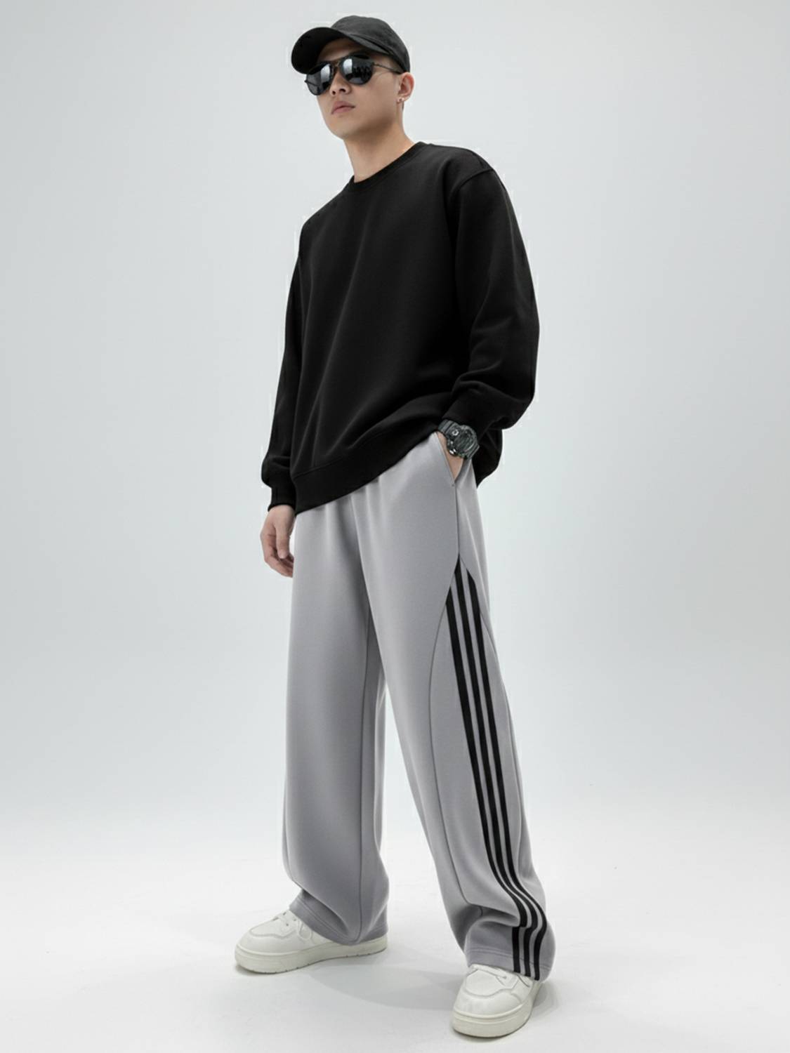 Jump Cuts Striped Grey Track Pants - Image 5