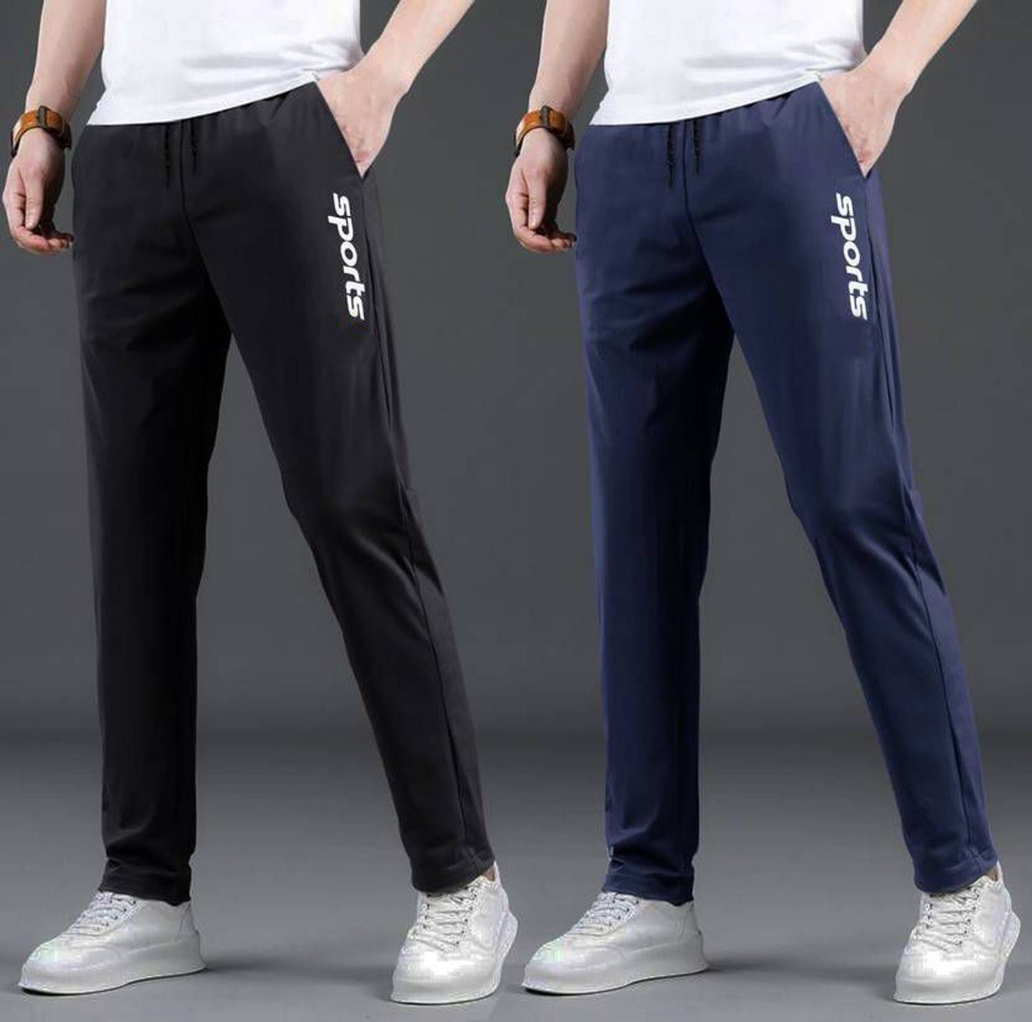 EYSTONE Men Black, Dark Blue Track Pants Pack of 2 - Image 1