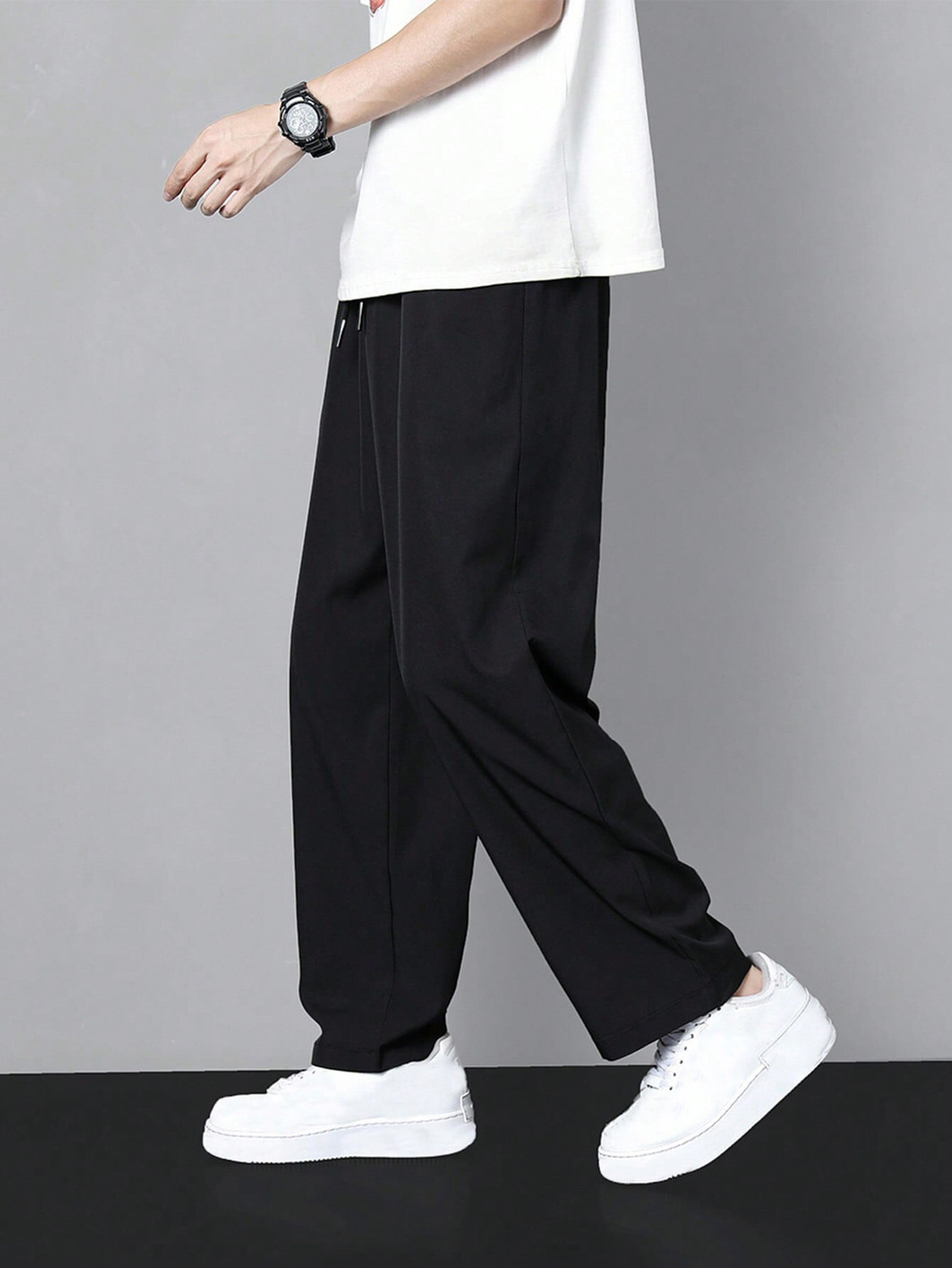 Image of Ogha Solid Men Black Track Pants