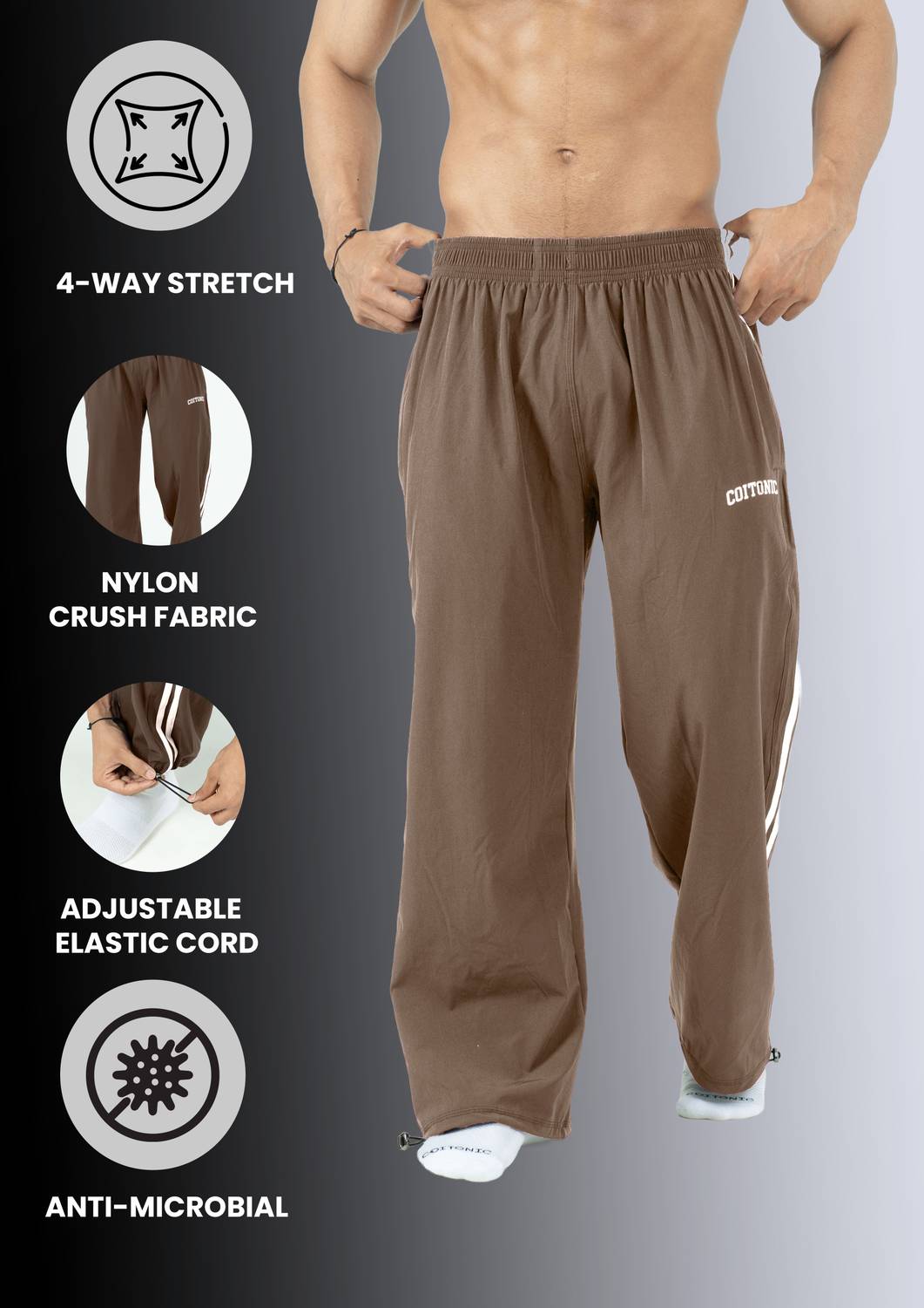 COITONIC Solid Men Brown Track Pants - Image 5