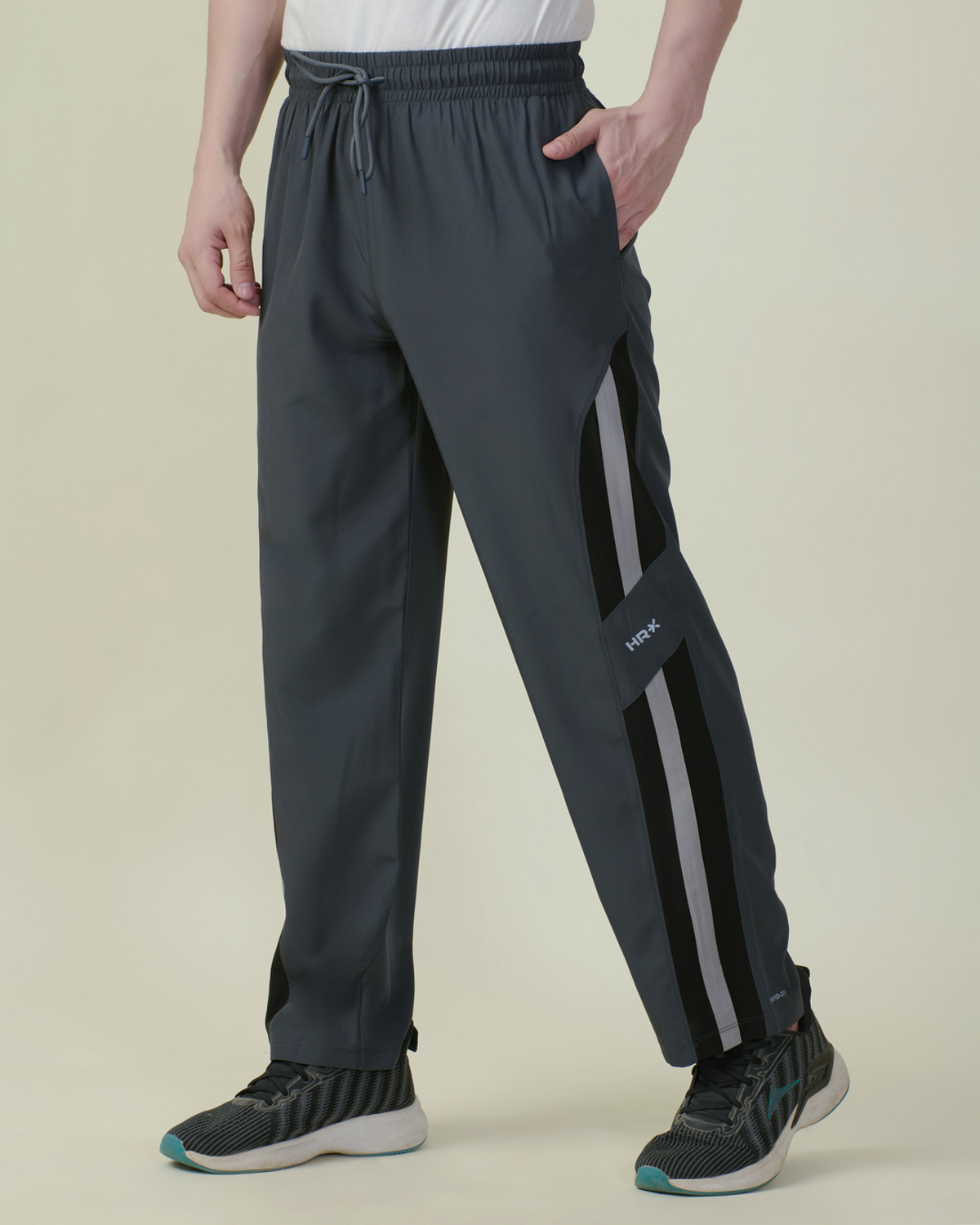 Image of HRX by Hrithik Roshan Striped Men Grey Track Pants