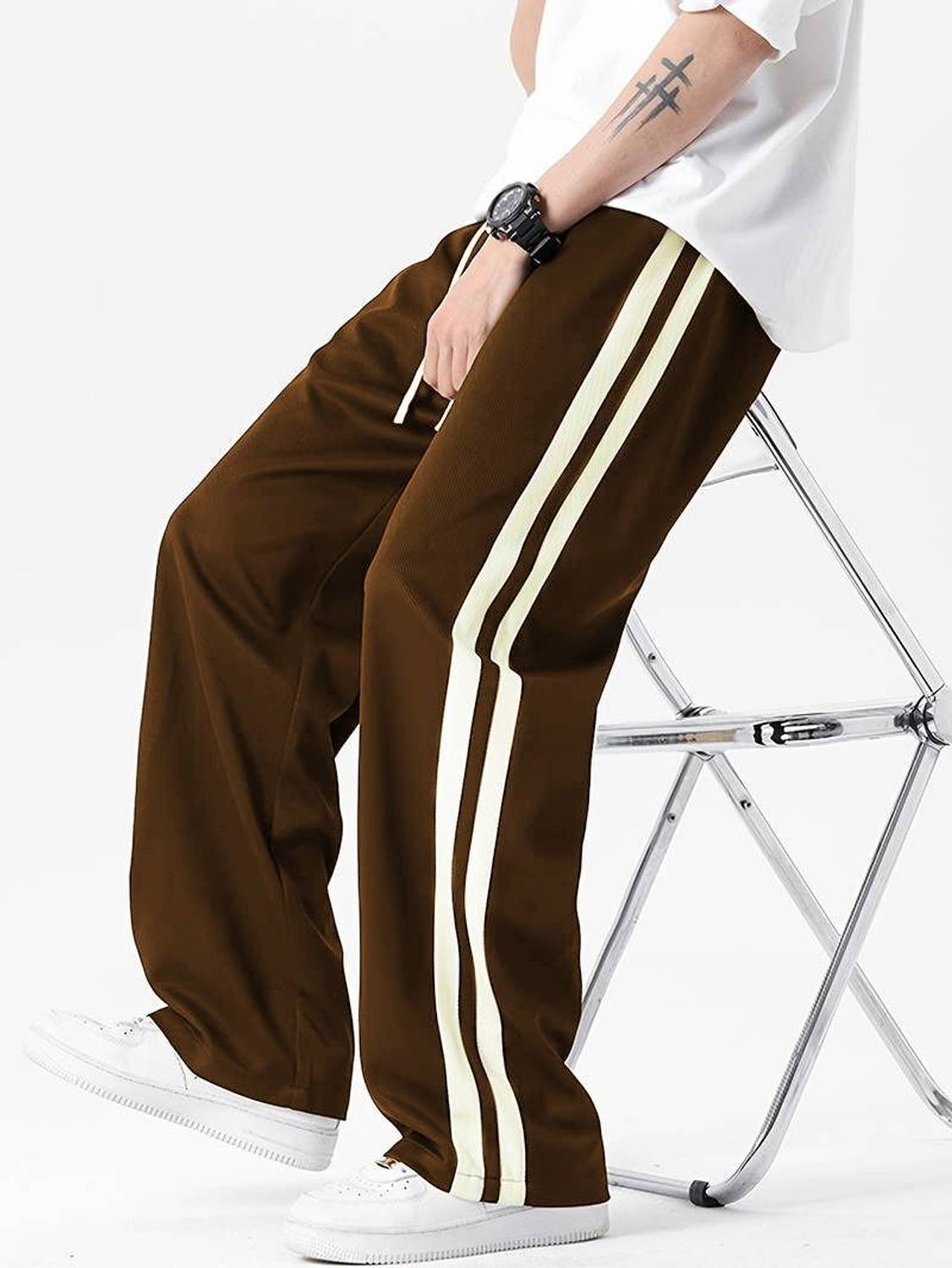DL Fashion Striped Brown Track Pants - Image 2