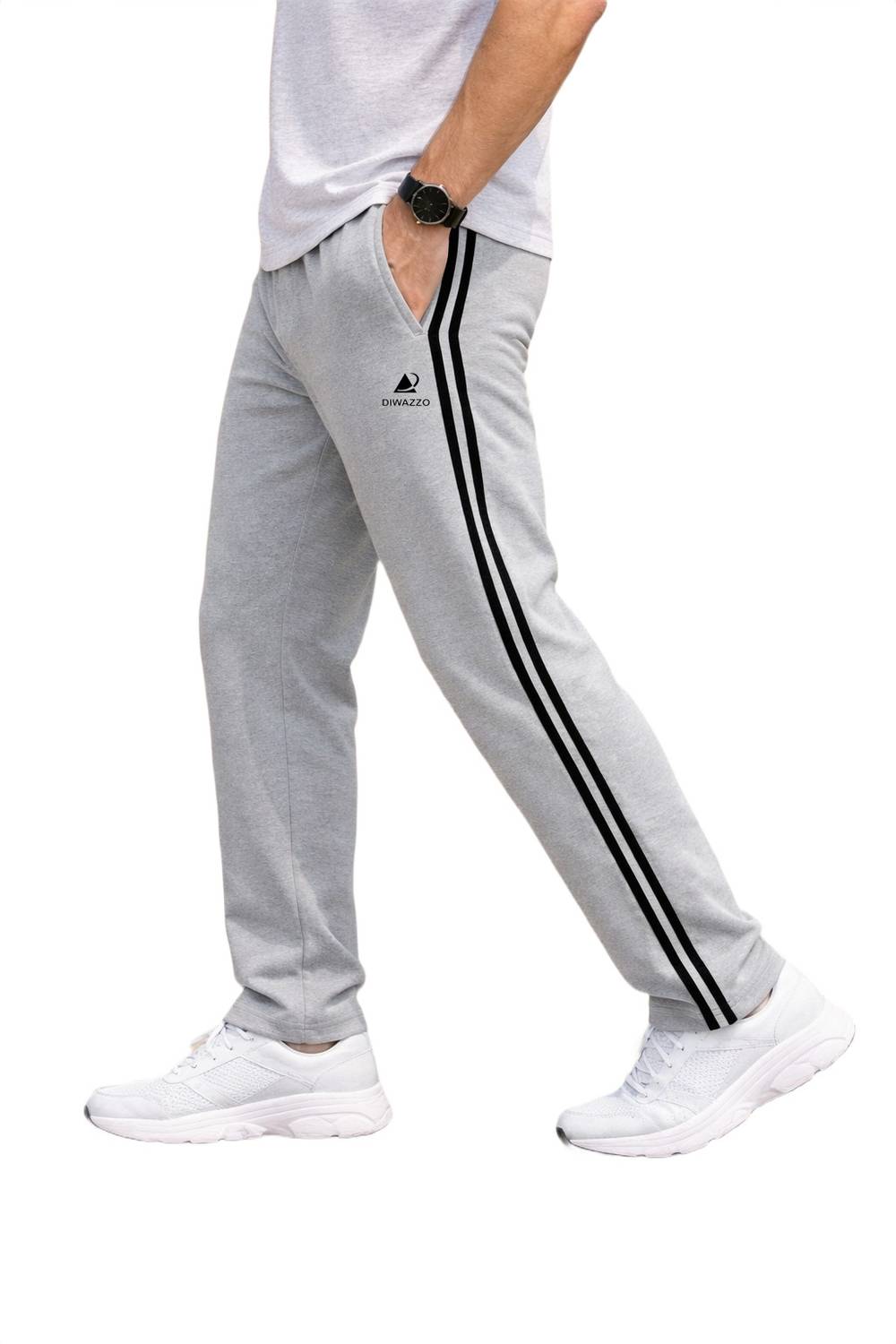 Diwazzo Striped Men Silver, Dark Blue Track Pants Pack of 2 - Image 5