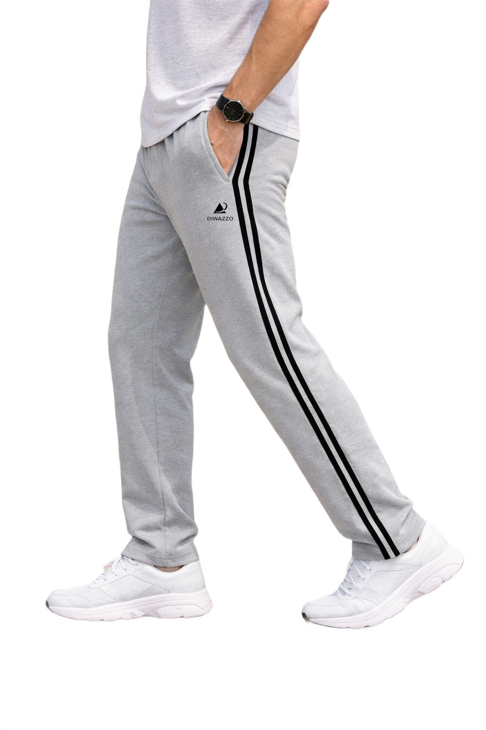 Image of Diwazzo Striped Men Silver, Dark Blue Track Pants