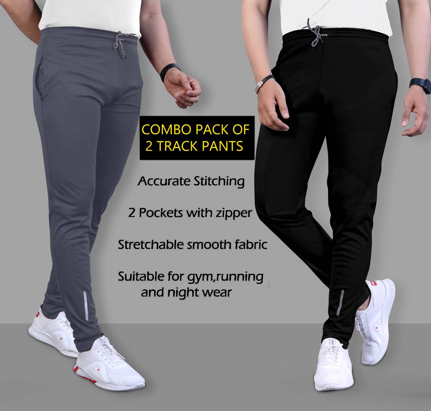 Pink Men Black, Grey Track Pants Pack of 2 - Image 4