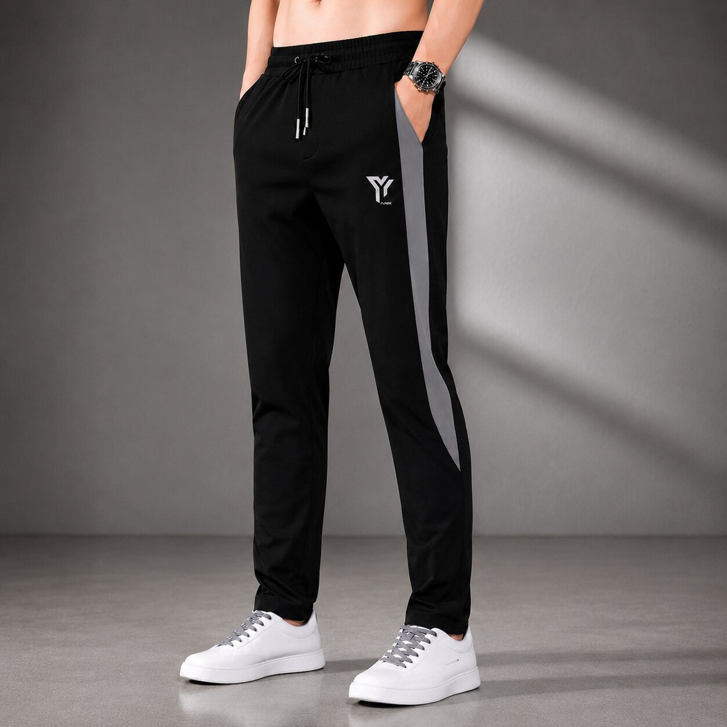 Image of YUNEK Pack of 2 Men Printed Black, Grey Track Pants