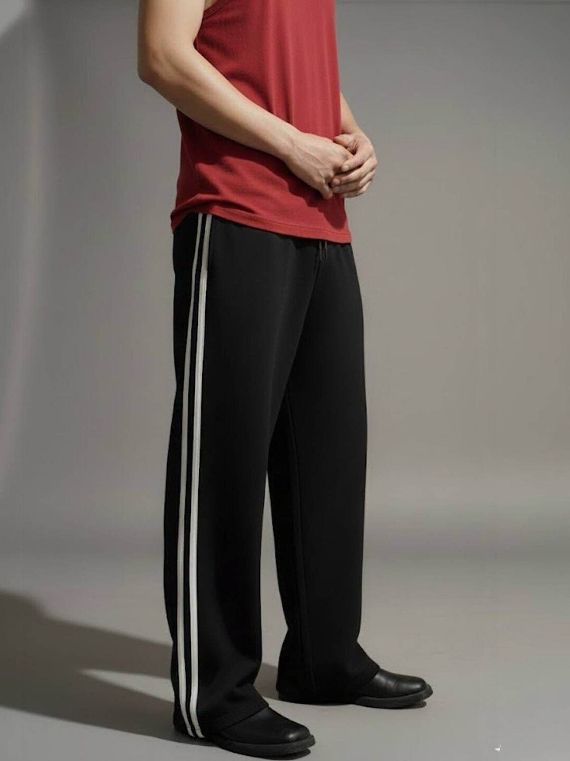 HURAINTA Men Black Striped Track Pants - Image 2