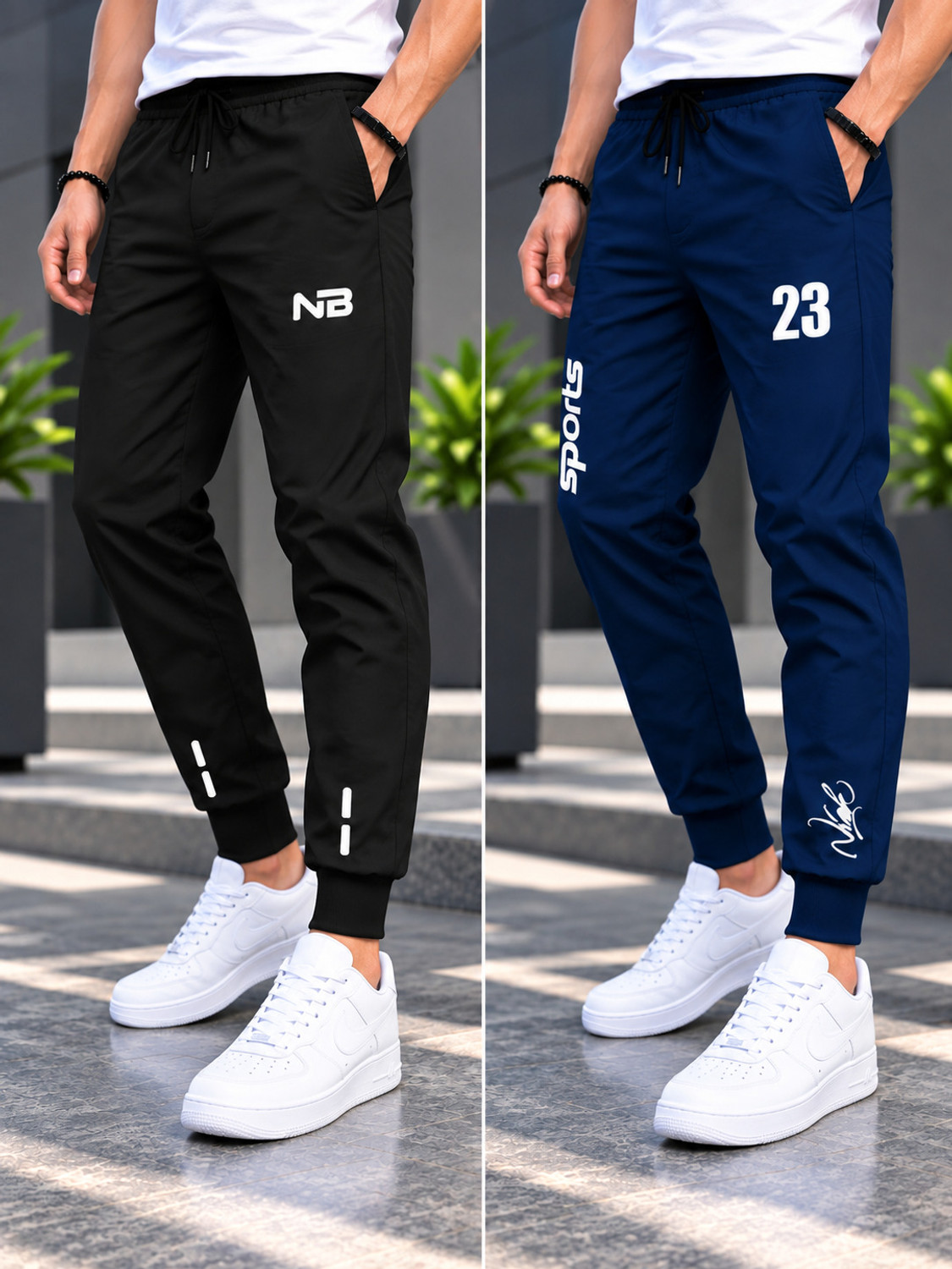 Image of NB NICKY BOY Pack of 2 Men Printed Black, Blue Track Pants
