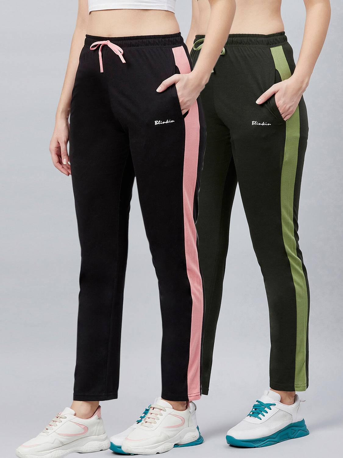 BLINKIN Striped Women Black, Dark Green Track Pants