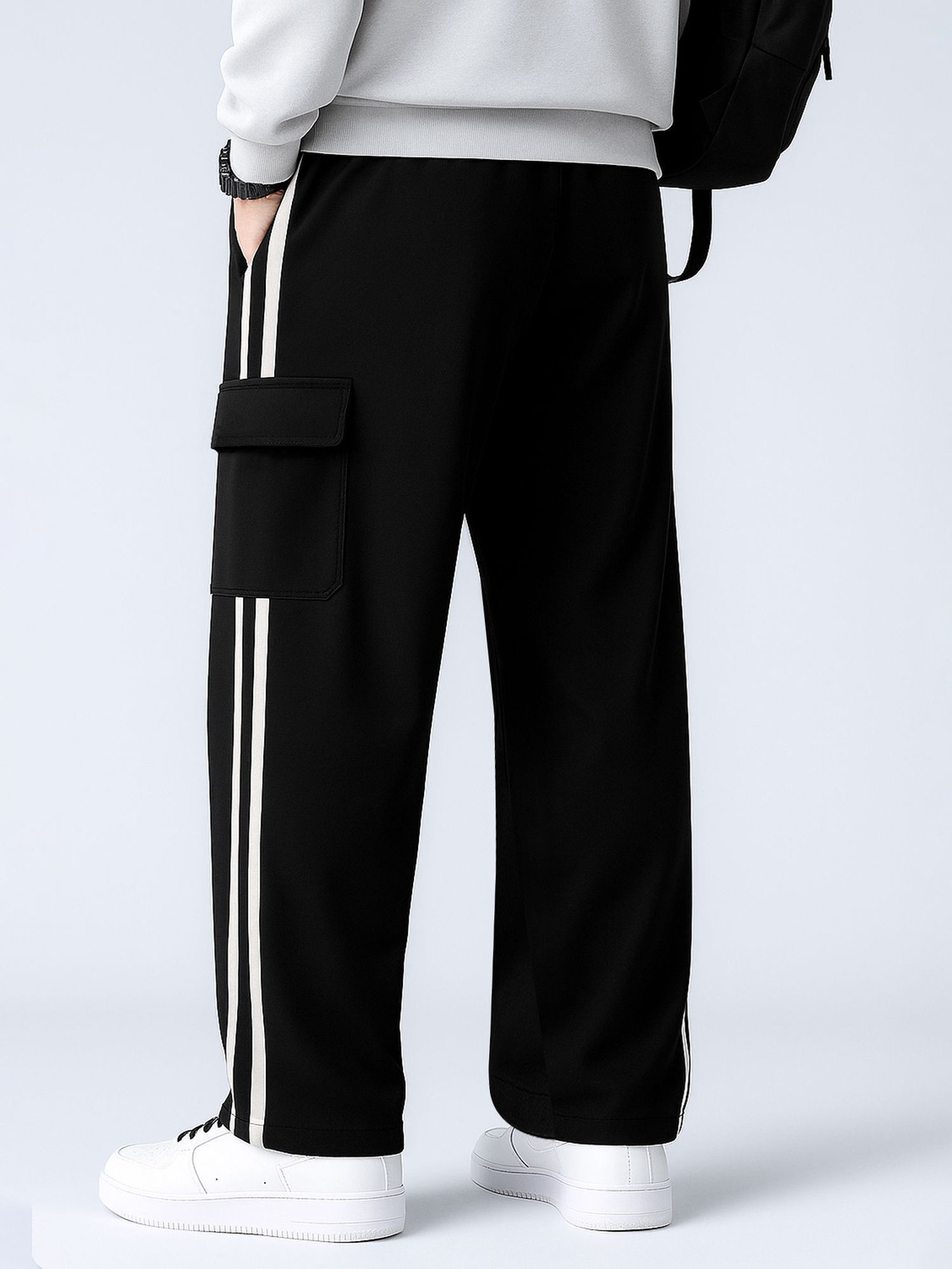 Image of COMBRAIDED Solid Men Black Track Pants