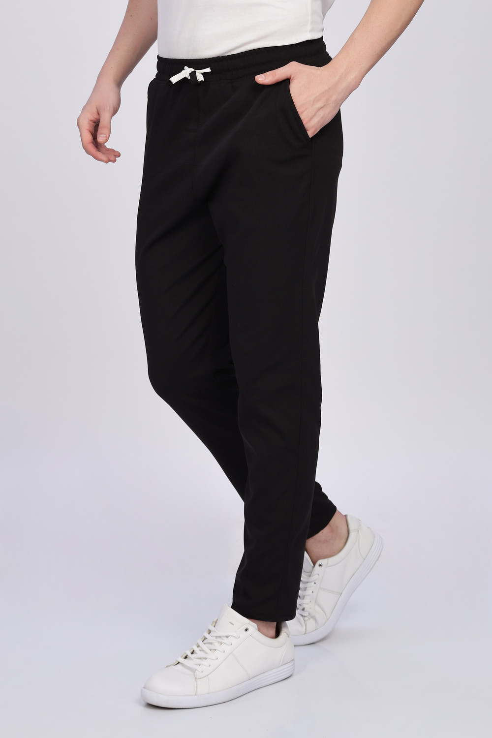 Image of POPLENS Solid Men Black, Dark Blue Track Pants
