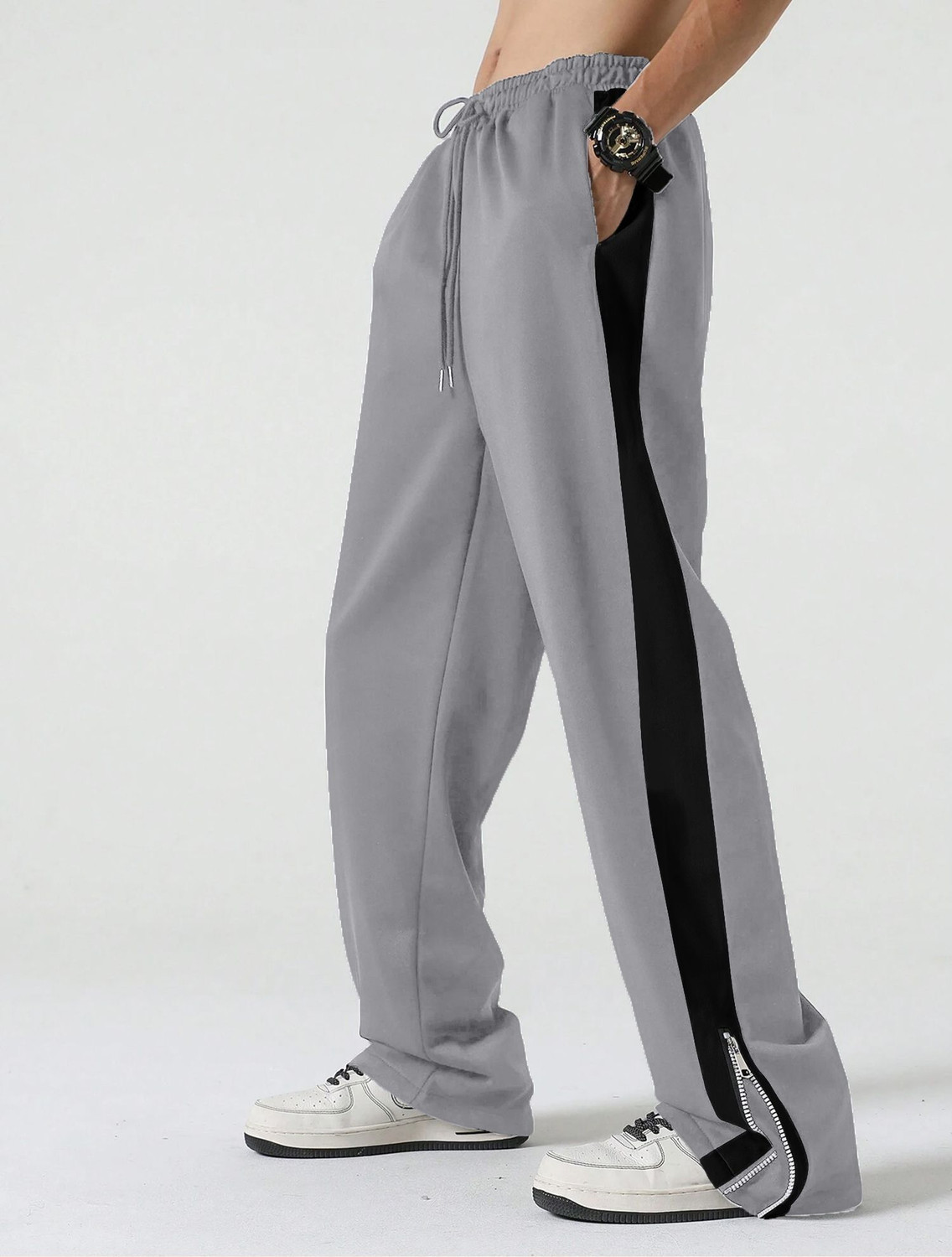 Image of Jump Cuts Solid Men Grey Track Pants