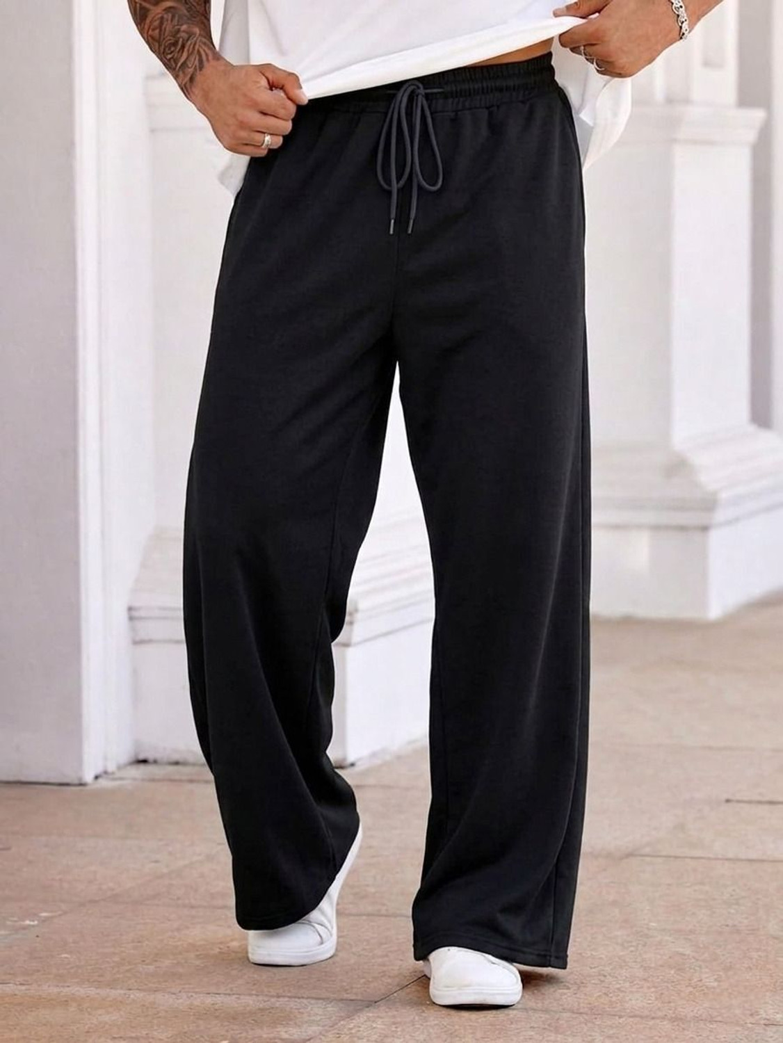 Image of FLYcollection Striped Men Black Track Pants