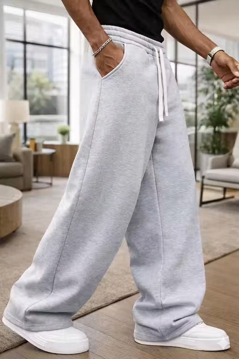 Image of IESHNE LIFESTYLE Solid Men Grey Track Pants