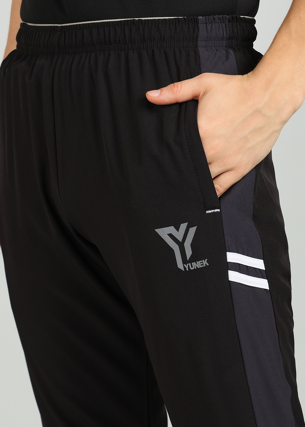 Image of YUNEK Solid Men Black Track Pants