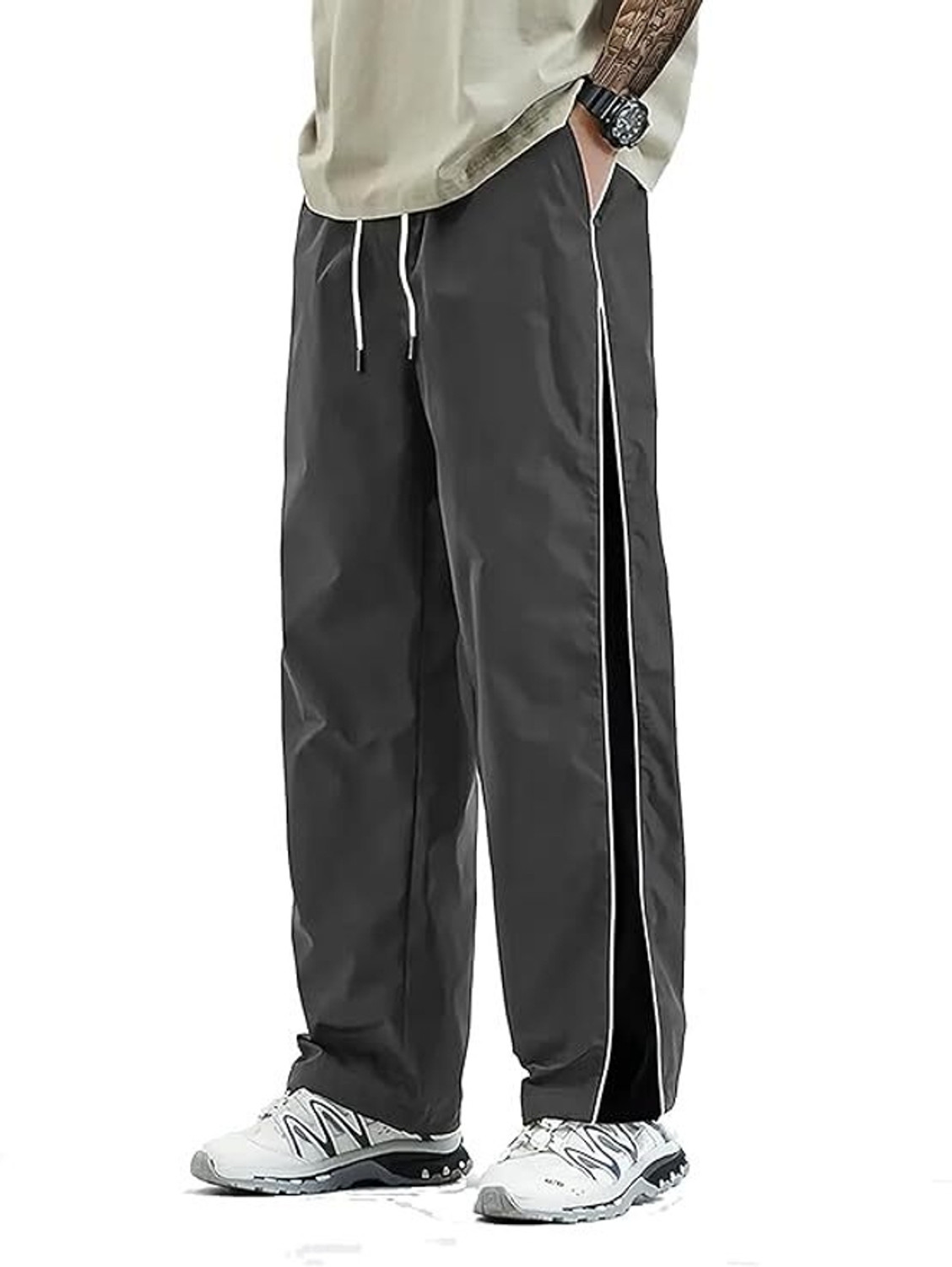 Image of THREADMILE Striped Men Grey Track Pants