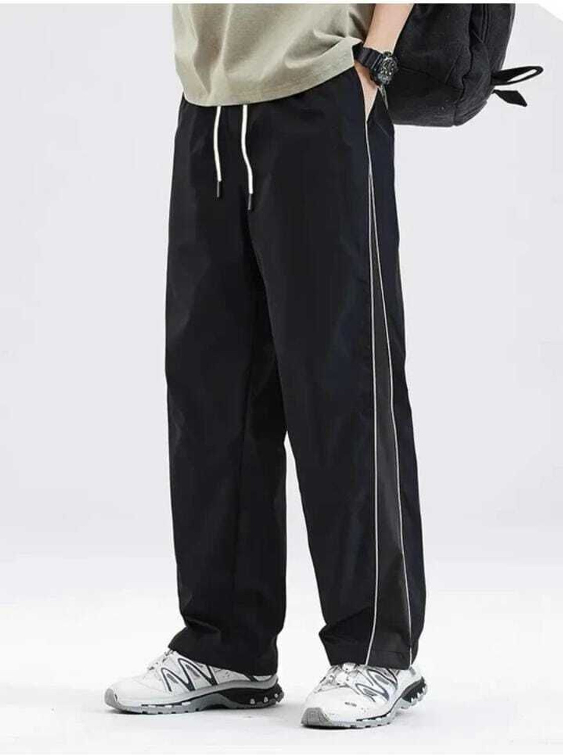Image of HEATGO Striped Men Black Track Pants