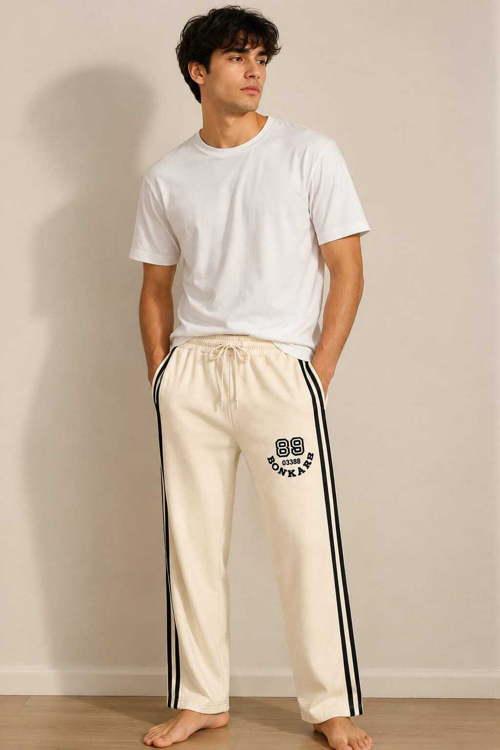Image of New Zara Creation Striped Men Beige Track Pants