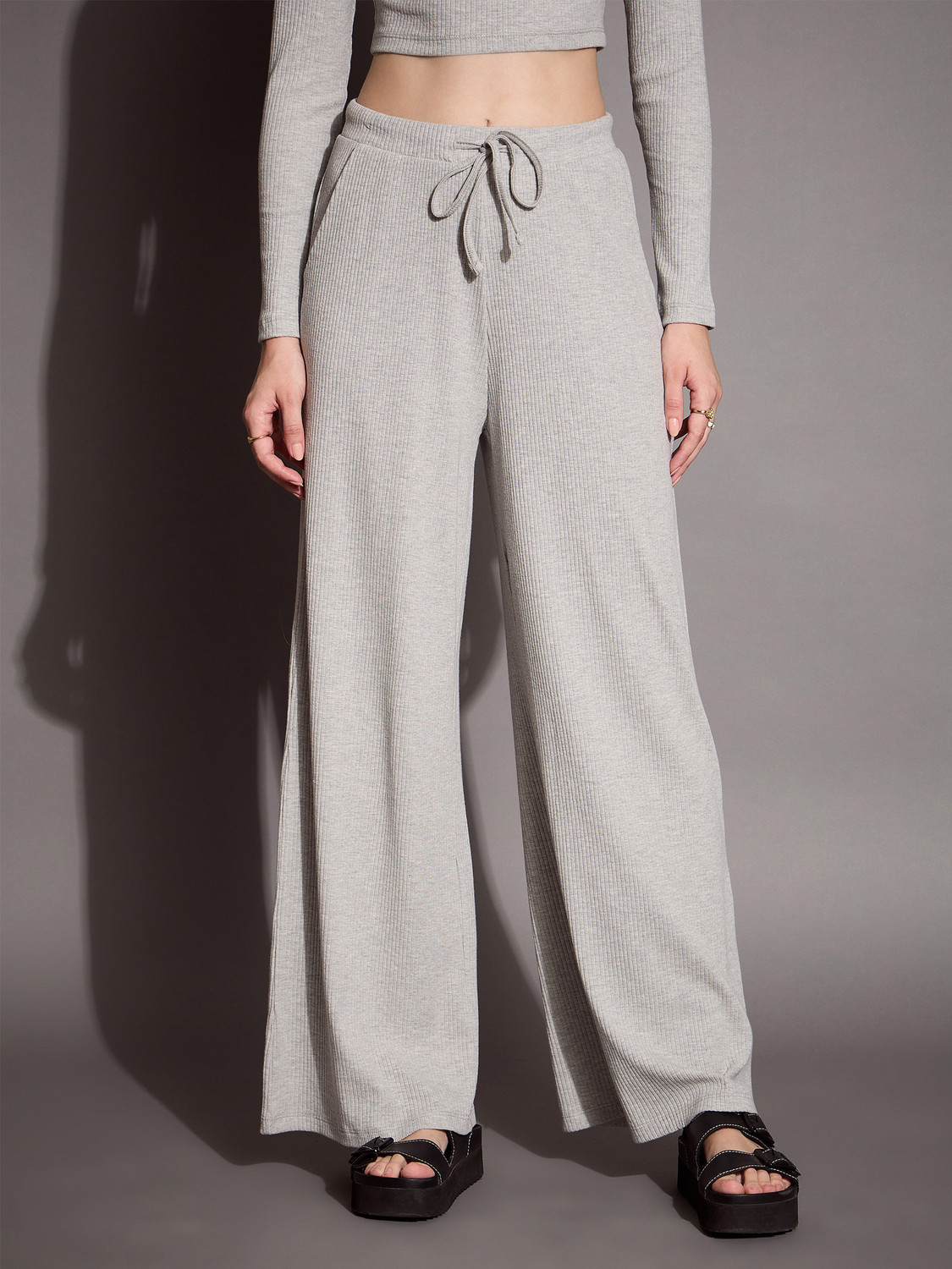 Image of SASSAFRAS Solid Women Grey Track Pants
