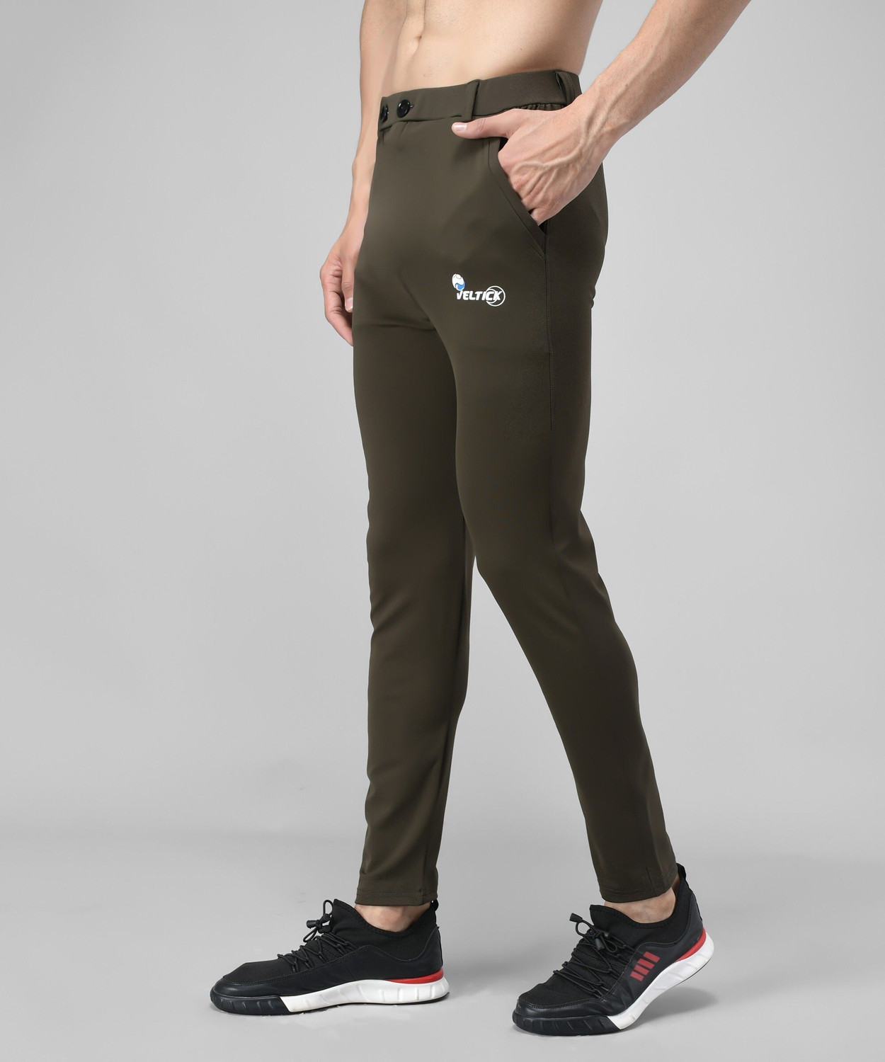 Image of Veltick Solid Men Olive Track Pants