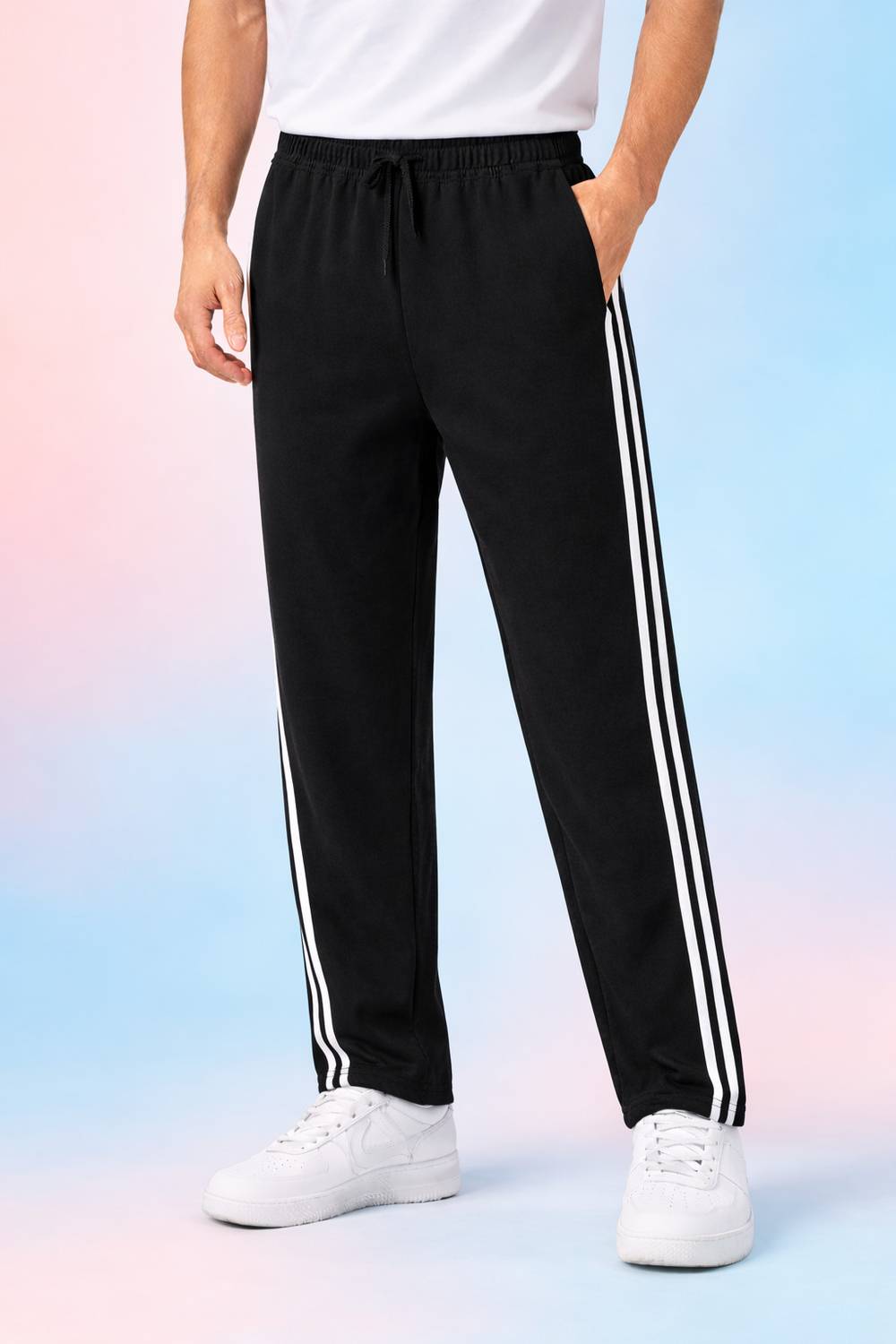 NISHIKA Men Black Striped Track Pants - Image 1