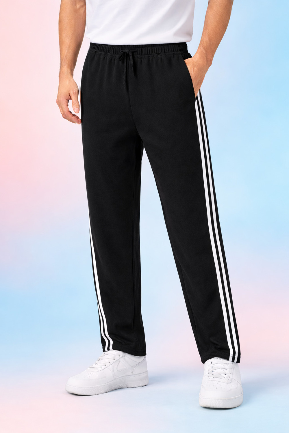 Image of NISHIKA ENTERPRISES Striped Men Black Track Pants