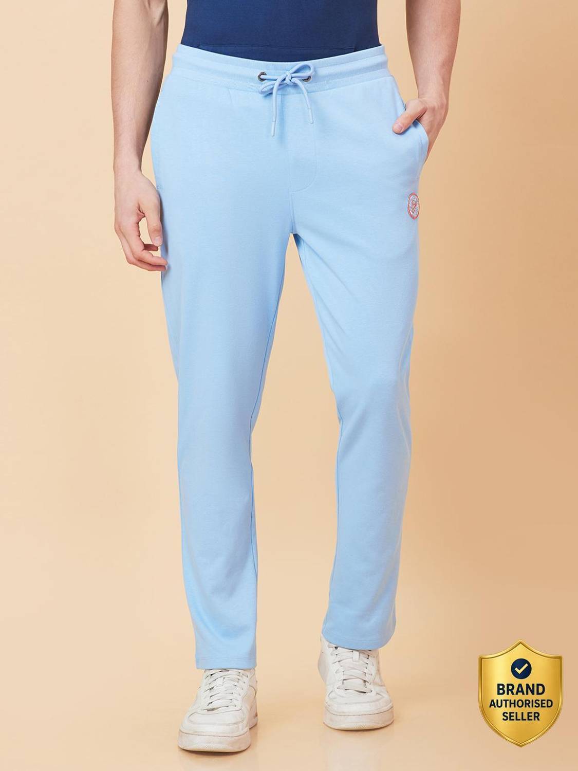 BEING HUMAN Solid Men Light Blue Track Pants