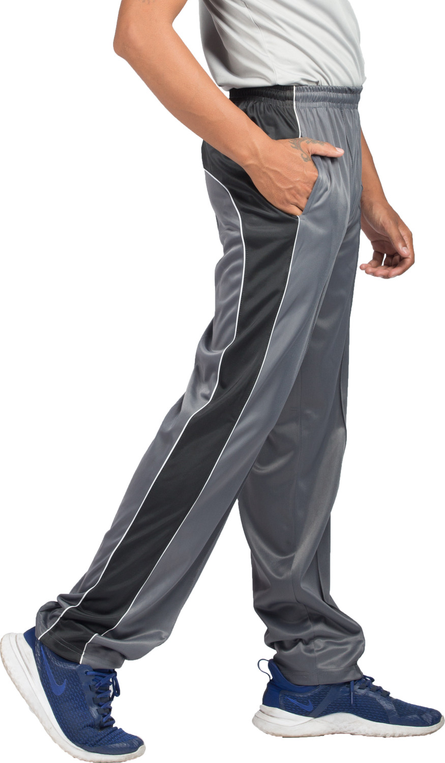 Image of ESTRO Solid Men Grey, Blue Track Pants