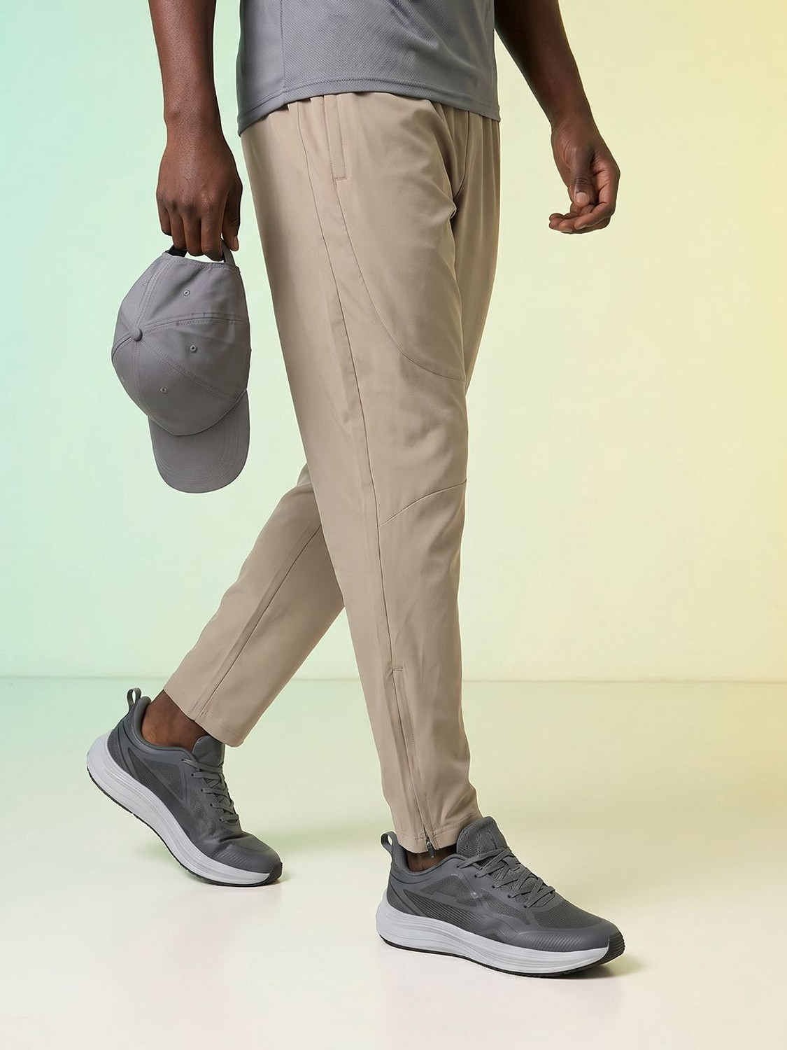 Image of HRX by Hrithik Roshan Men Self Design Beige Track Pants