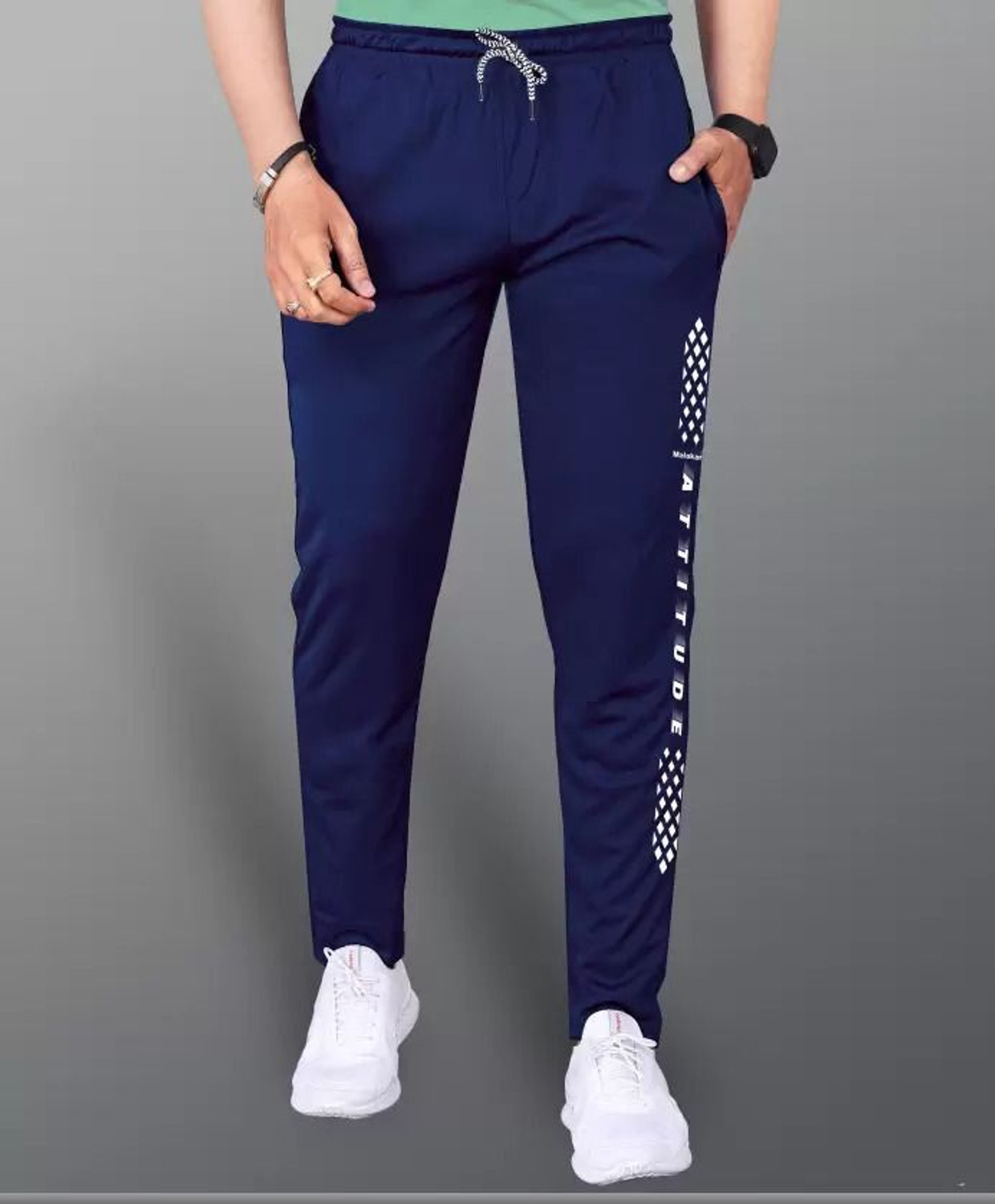 Image of MSREALSON Printed Men Dark Blue, Light Green Track Pants