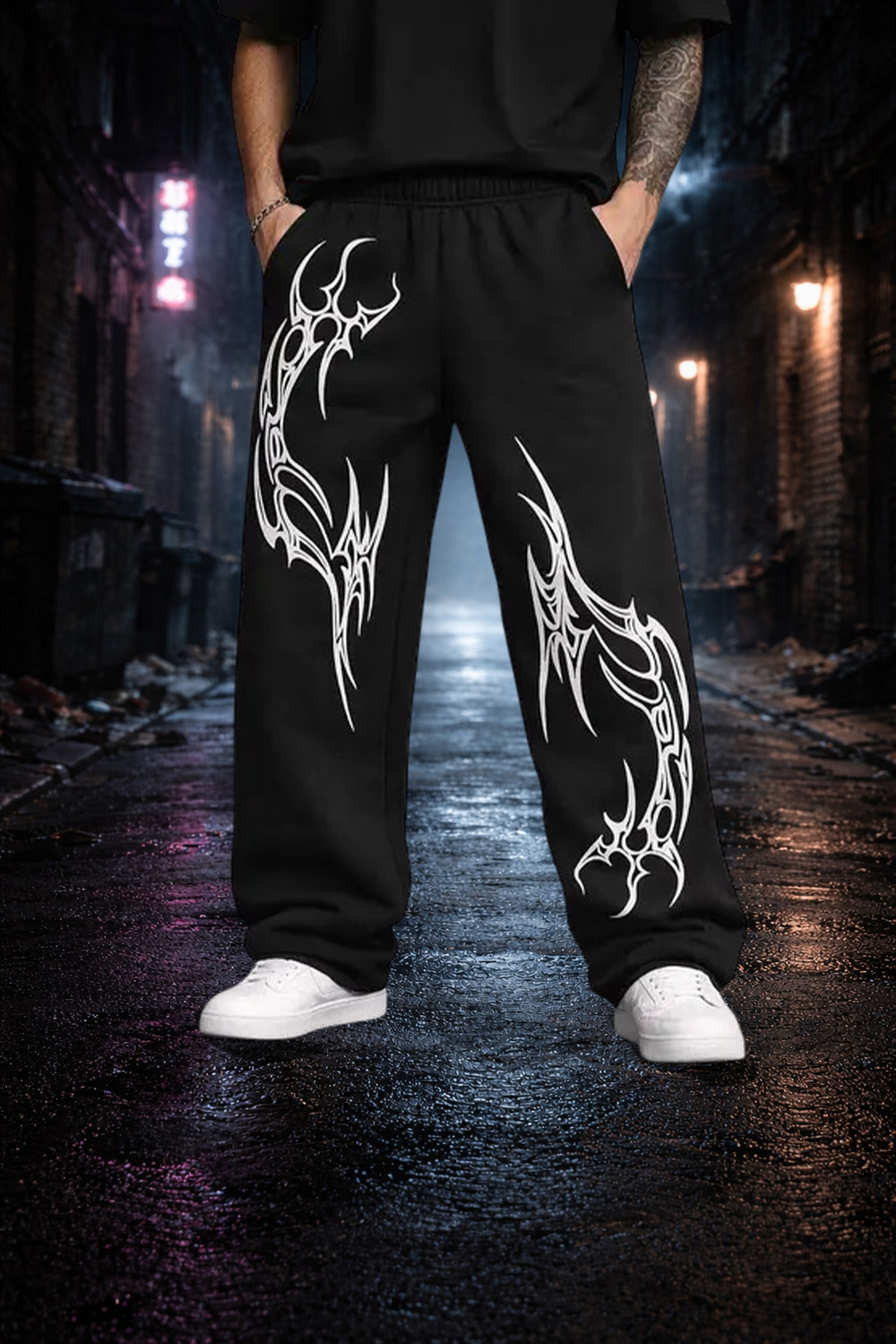 Image of Boxman Printed Men Black Track Pants
