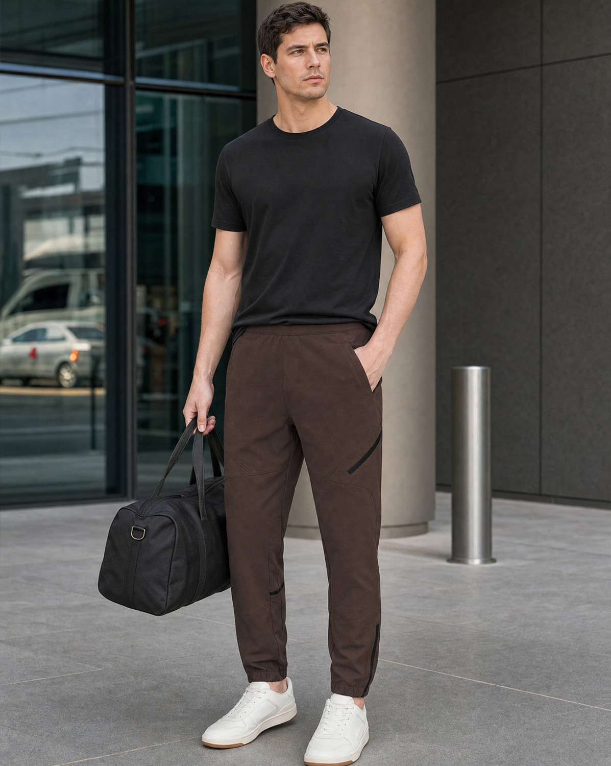 Image of NOBERO Men Solid Brown Track Pants