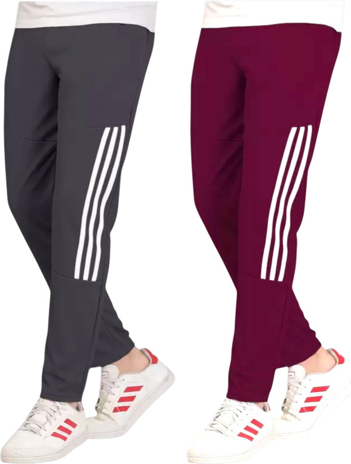 Image of GAJVU Striped Men Grey, Maroon, White Track Pants