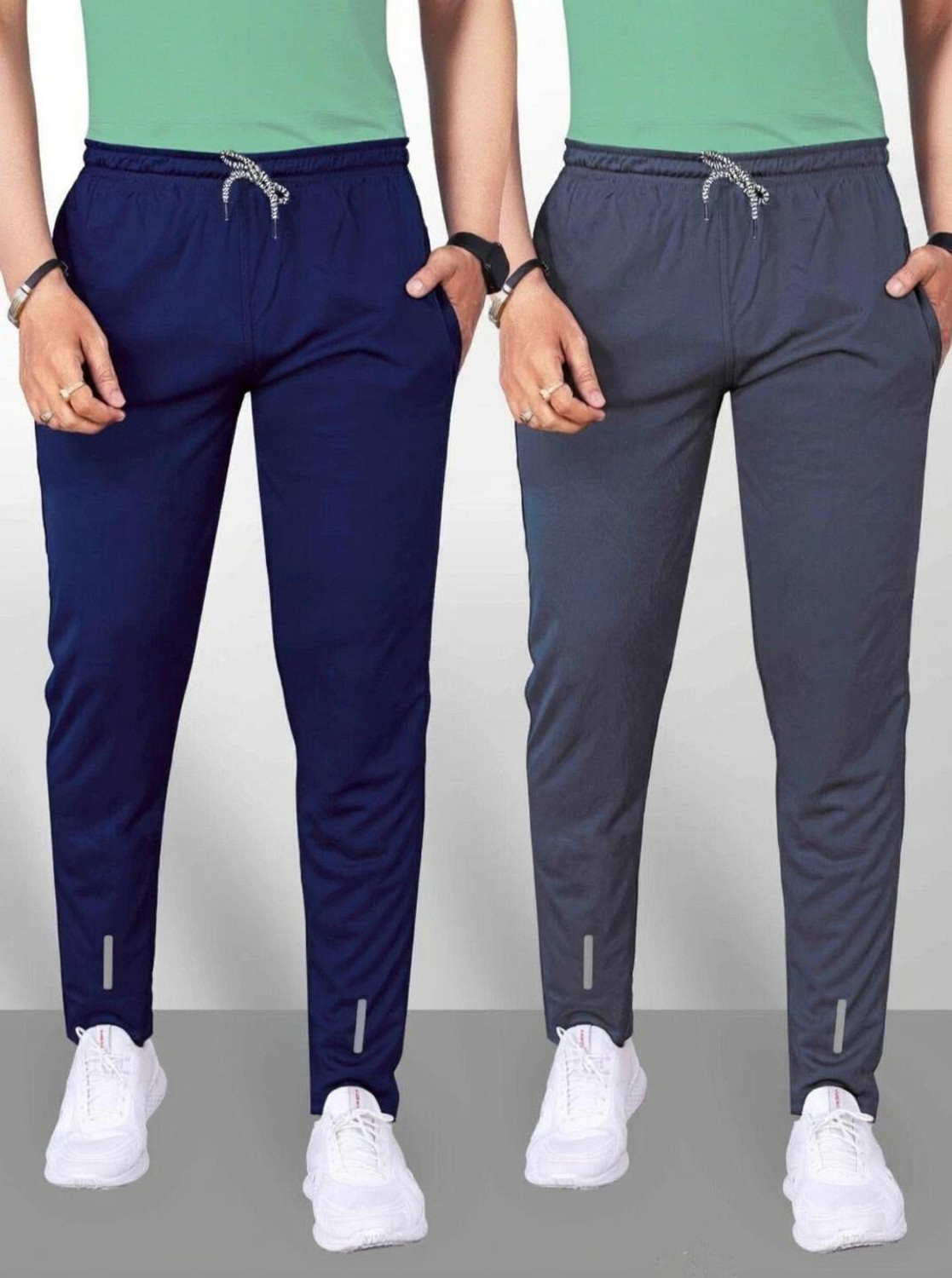 Image of Malakar Solid Men Grey, Blue Track Pants