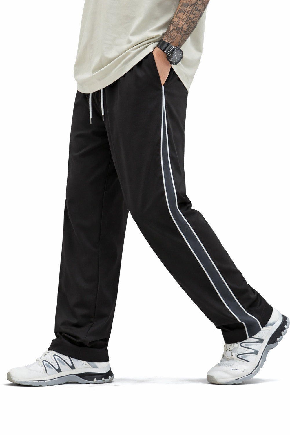Image of FEATOUS Men Striped Black Track Pants