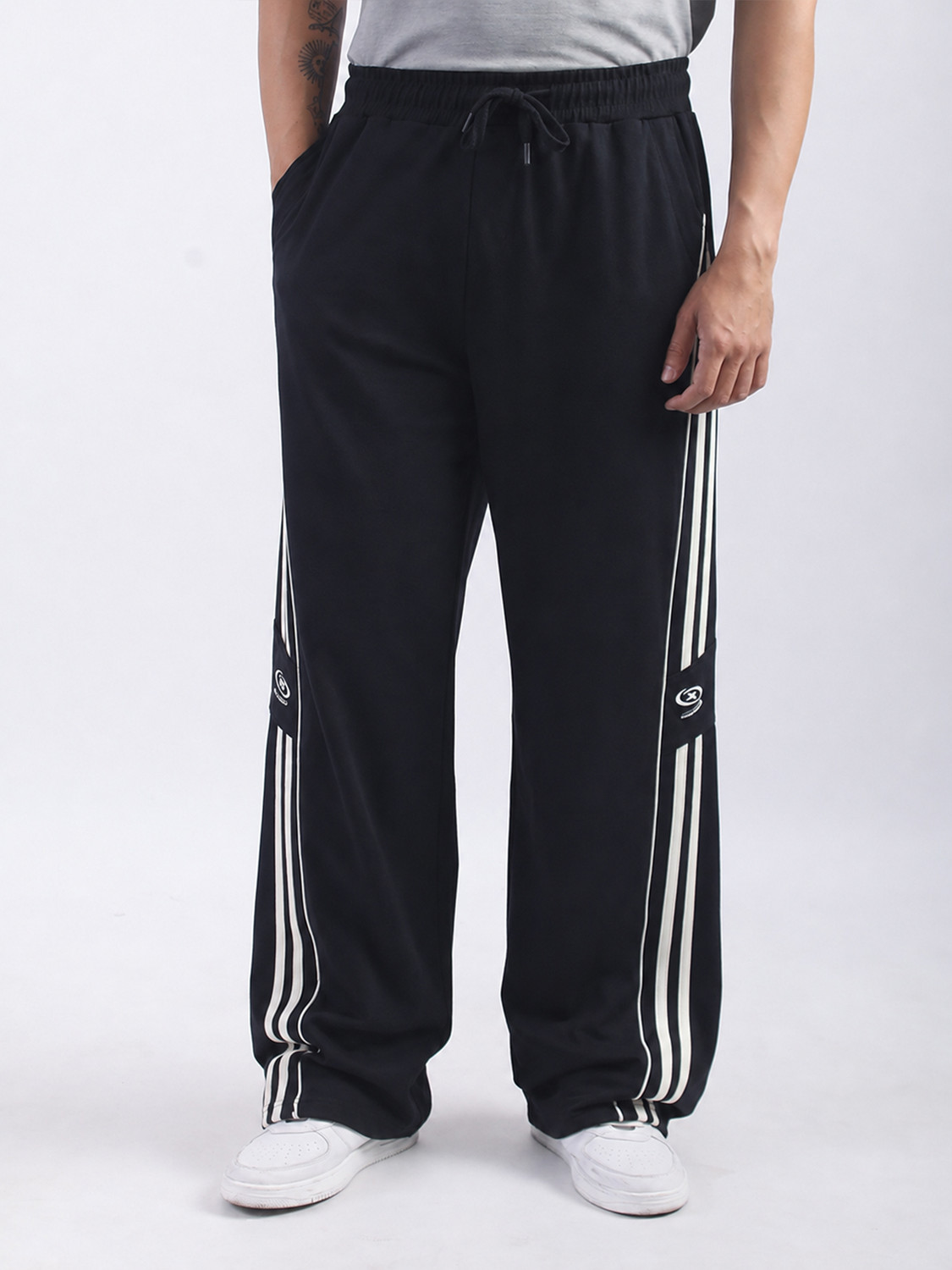 Image of MANIAC Striped Men Black Track Pants